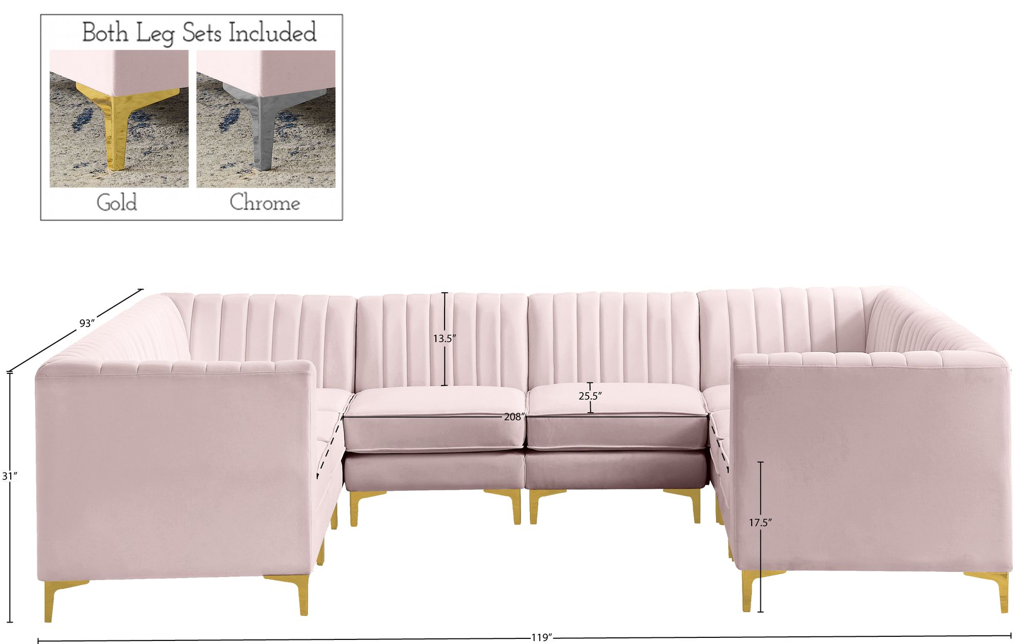 Alina 119" x 93" 8-Piece Velvet Modular Sectional