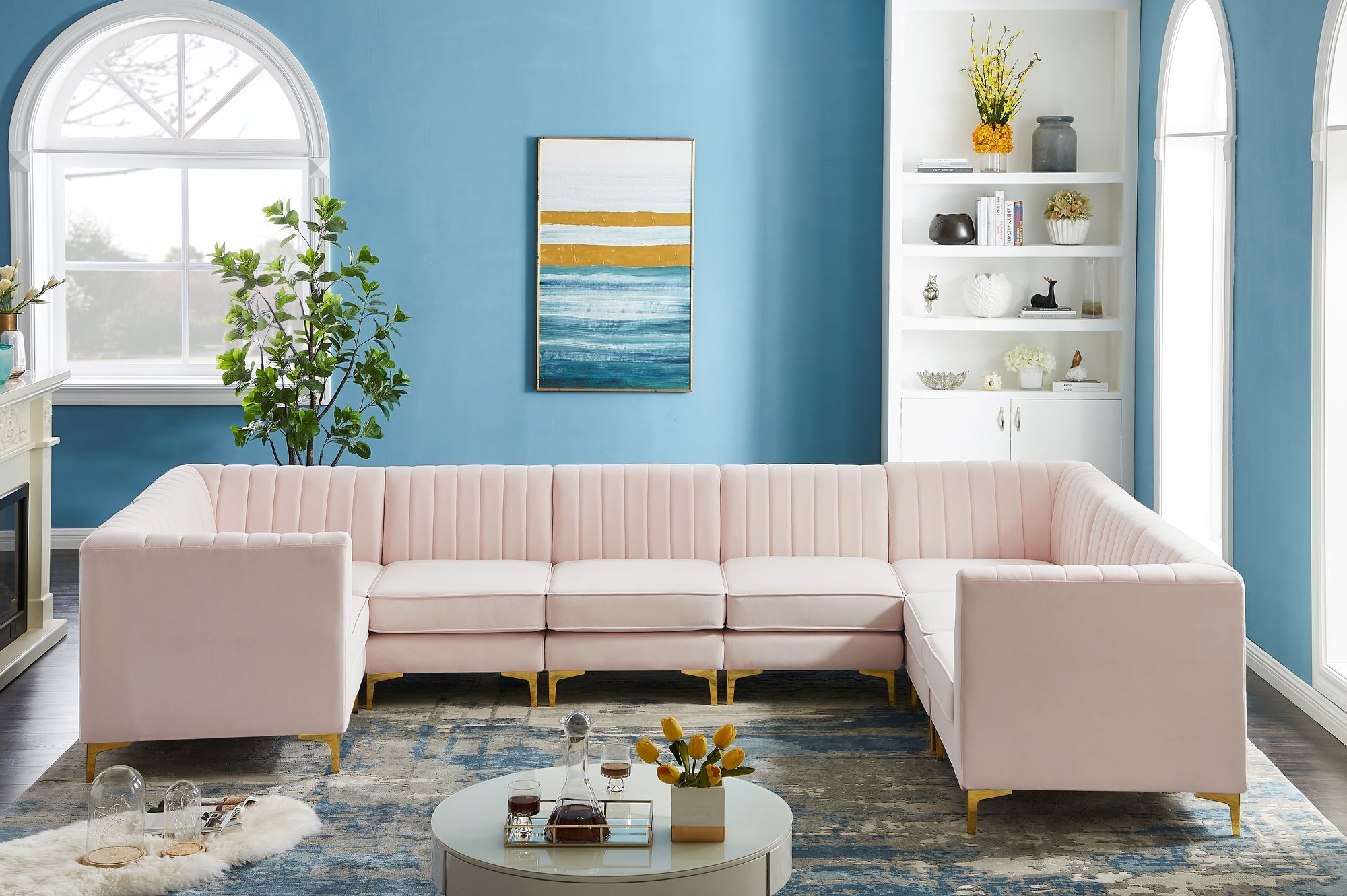 Alina 145" x 93" 8-Piece Velvet Modular Sectional
