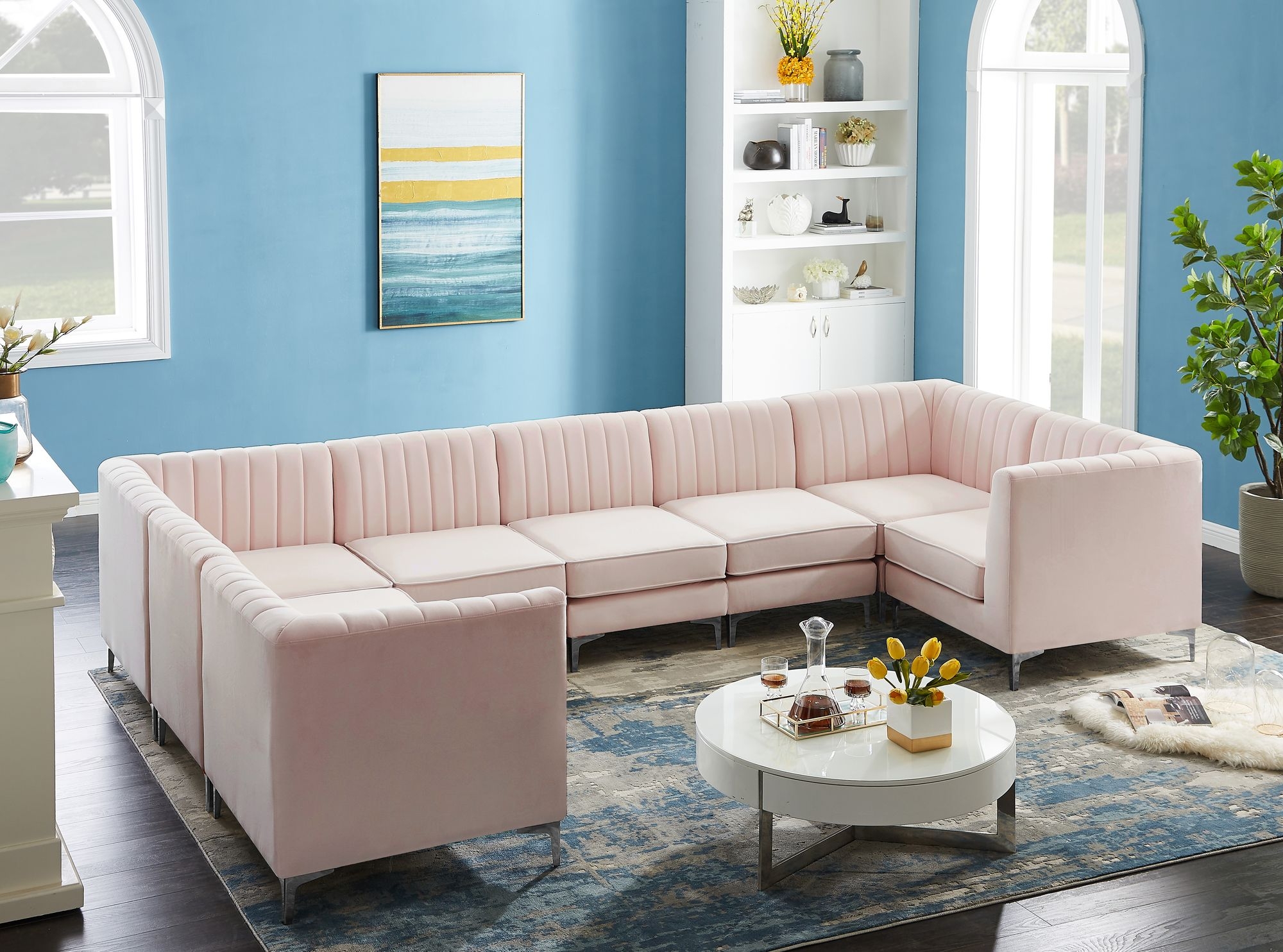 Alina 145" x 93" 8-Piece Velvet Modular Sectional