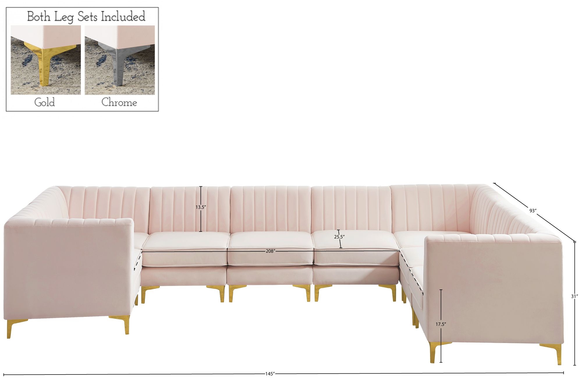 Alina 145" x 93" 8-Piece Velvet Modular Sectional