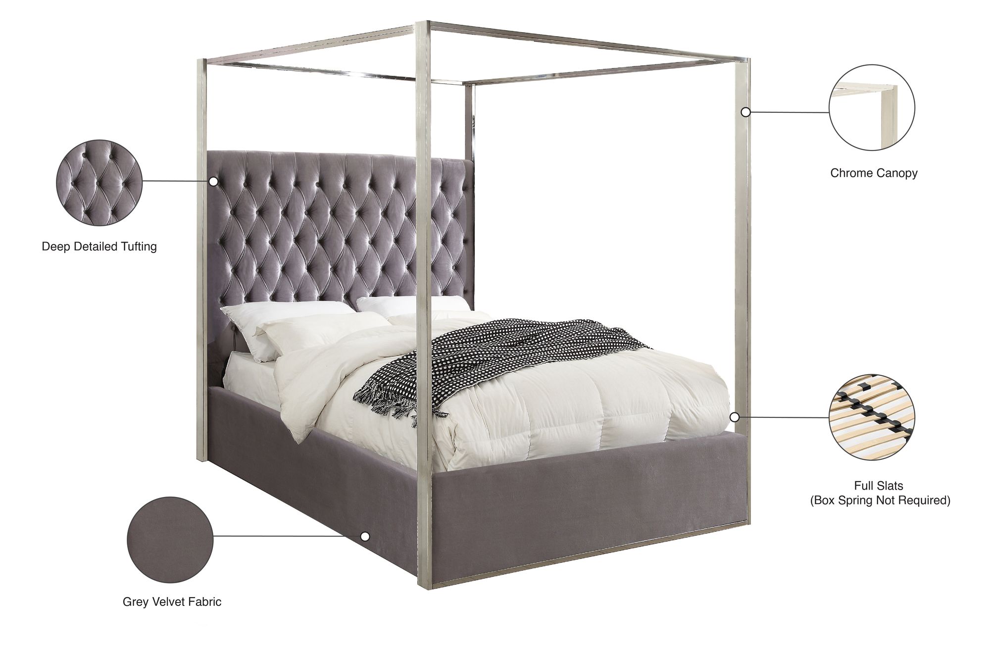 Porter Velvet Queen Size Canopy Bed