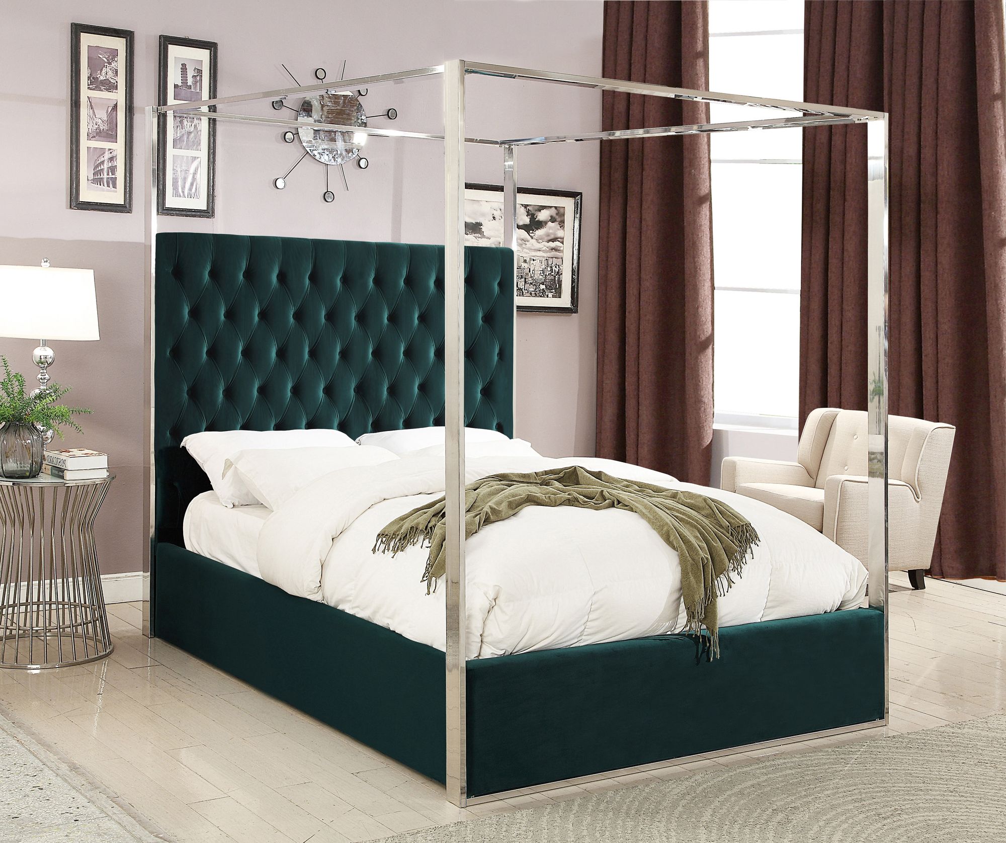Porter Velvet Queen Size Canopy Bed