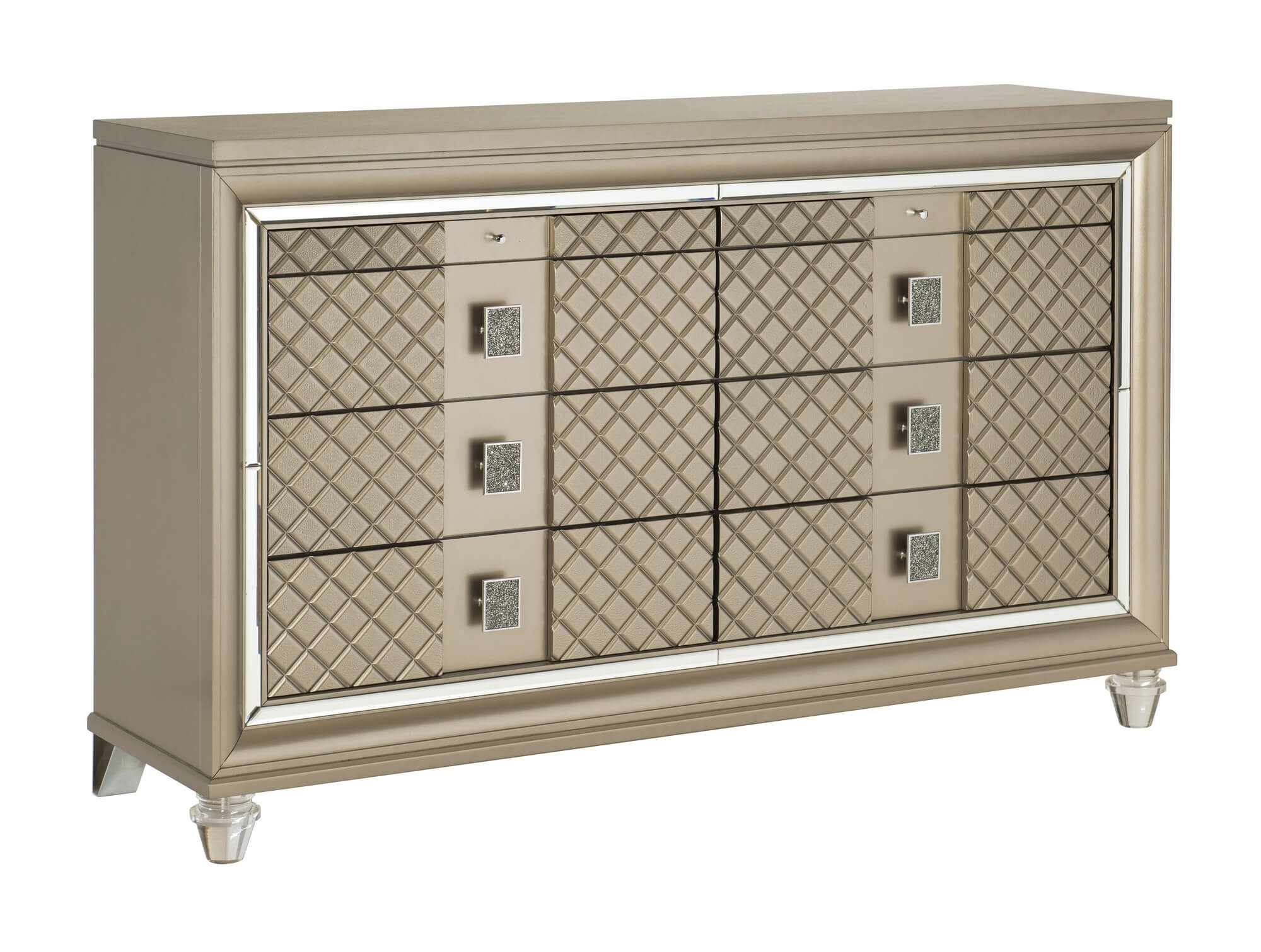 Loudon Leatherette/Mirrored/Wood Platform Bedroom Set w/ LED Lighting