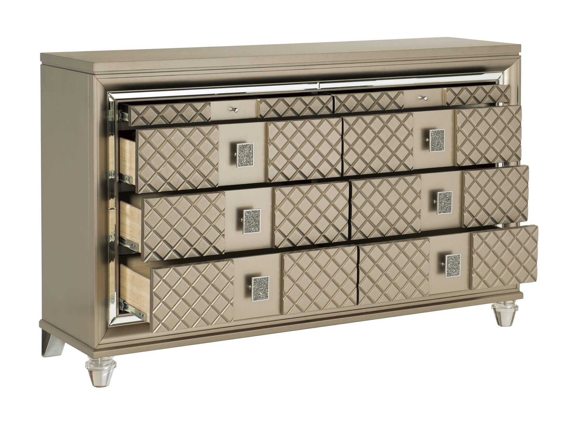 Loudon Leatherette/Mirrored/Wood Platform Bedroom Set w/ LED Lighting