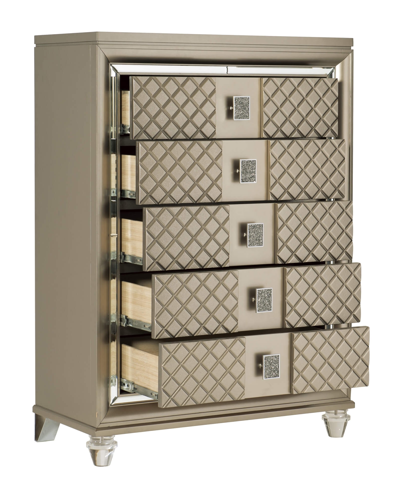 Loudon Leatherette/Mirrored/Wood Platform Bedroom Set w/ LED Lighting