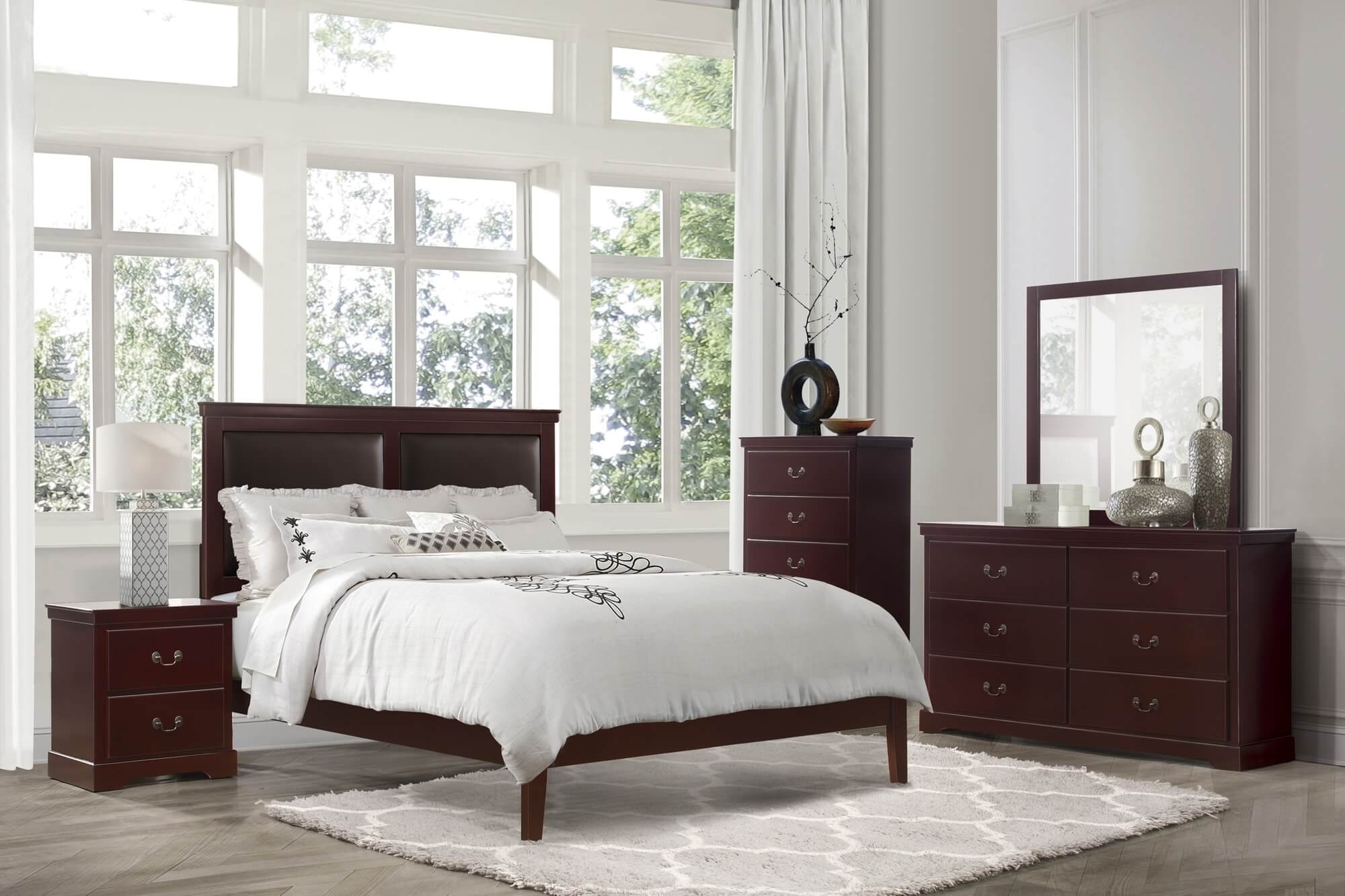 Seabright Leatherette/Wood Platform Bed, Queen Size