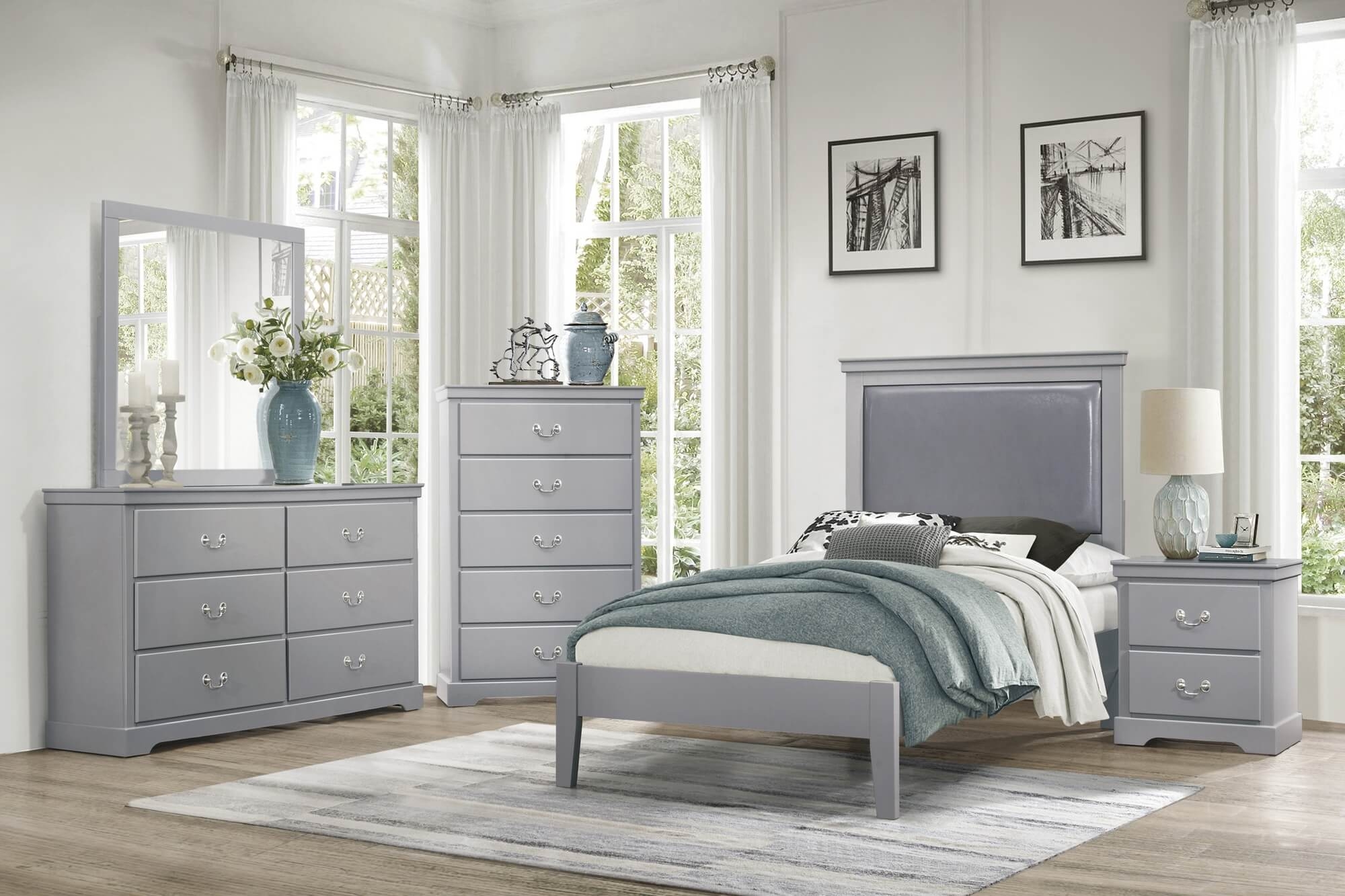 Seabright Leatherette/Wood Platform Bed, Twin Size