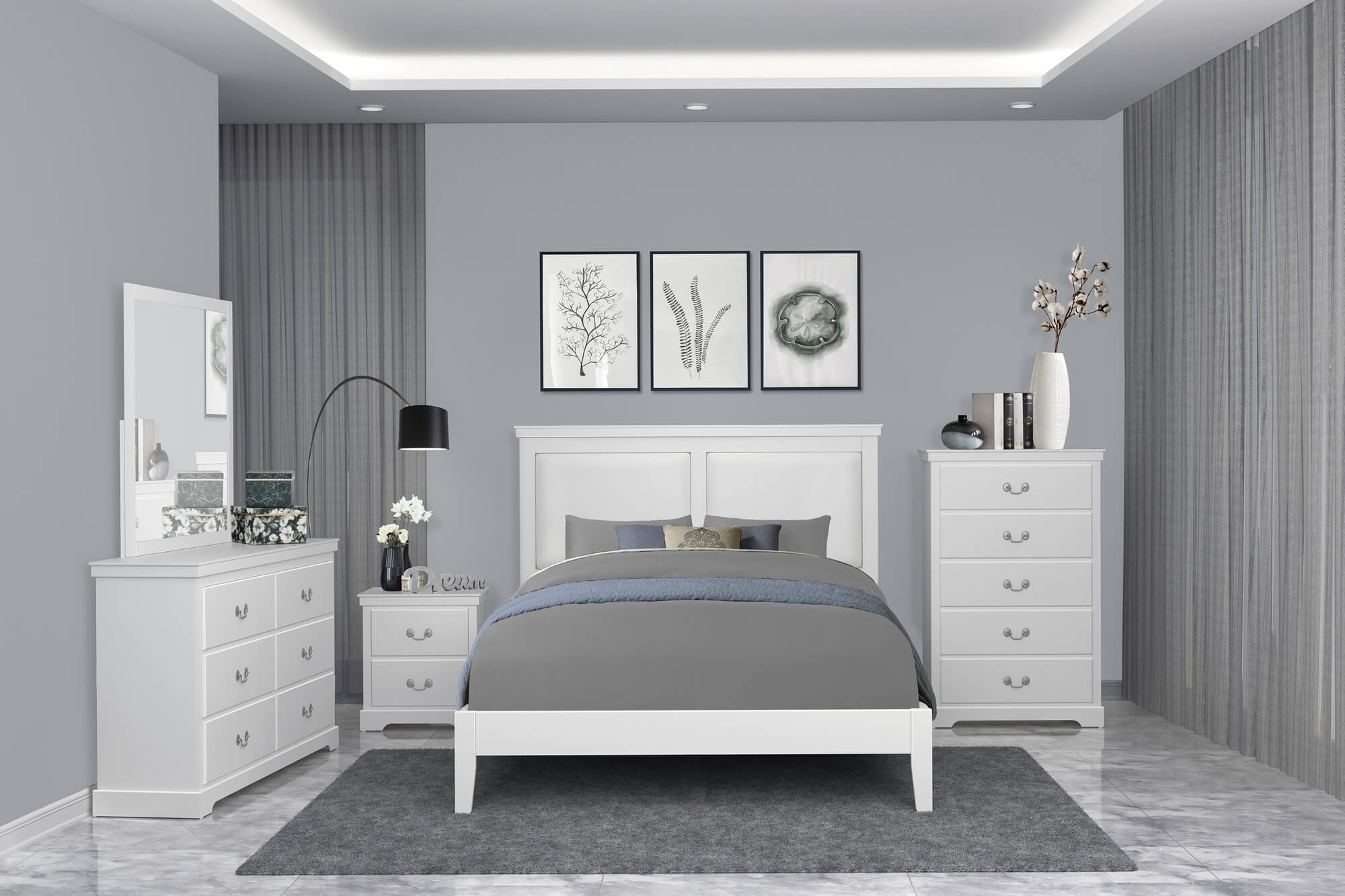 Seabright Leatherette/Wood Platform Bed, Queen Size