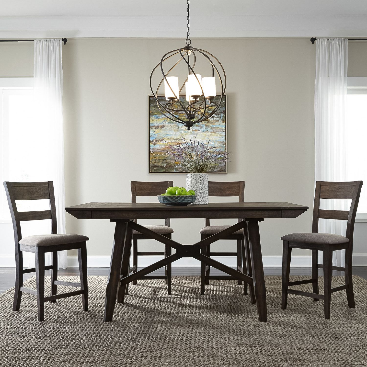 Double Bridge Linen/Wood Splat Back Counter Chair