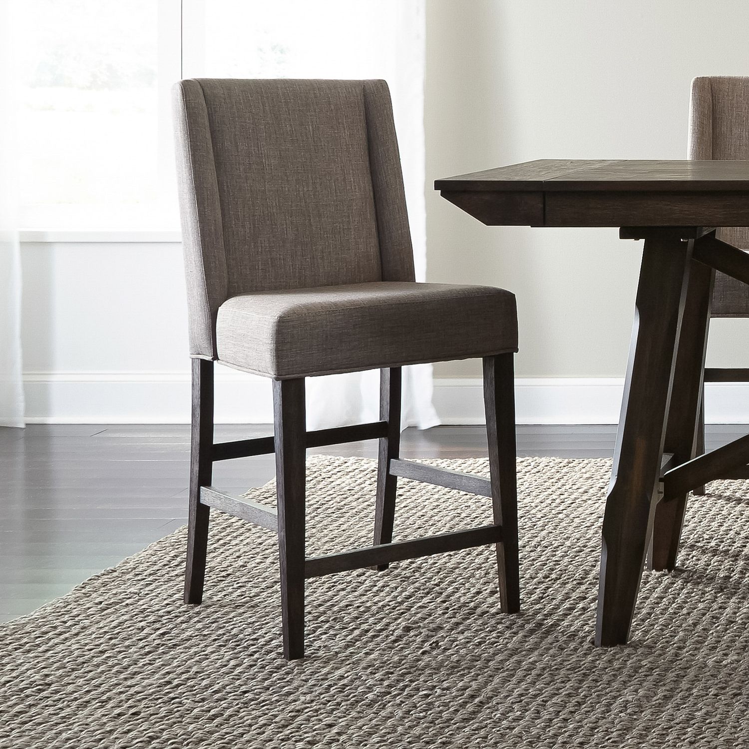 Double Bridge Linen/Wood Counter Chair