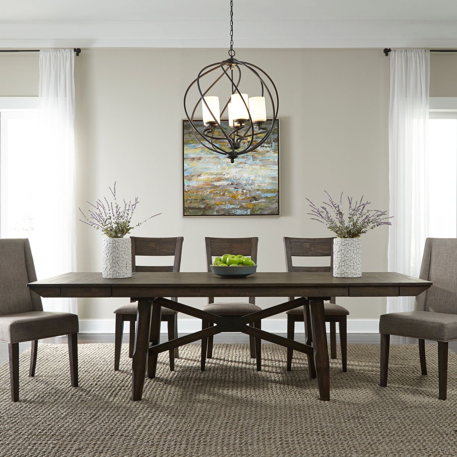 Double Bridge Rectangular Wood Extendable Trestle Table
