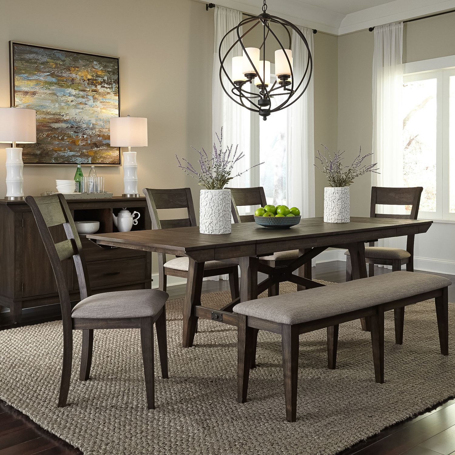 Double Bridge Rectangular Wood Extendable Trestle Table