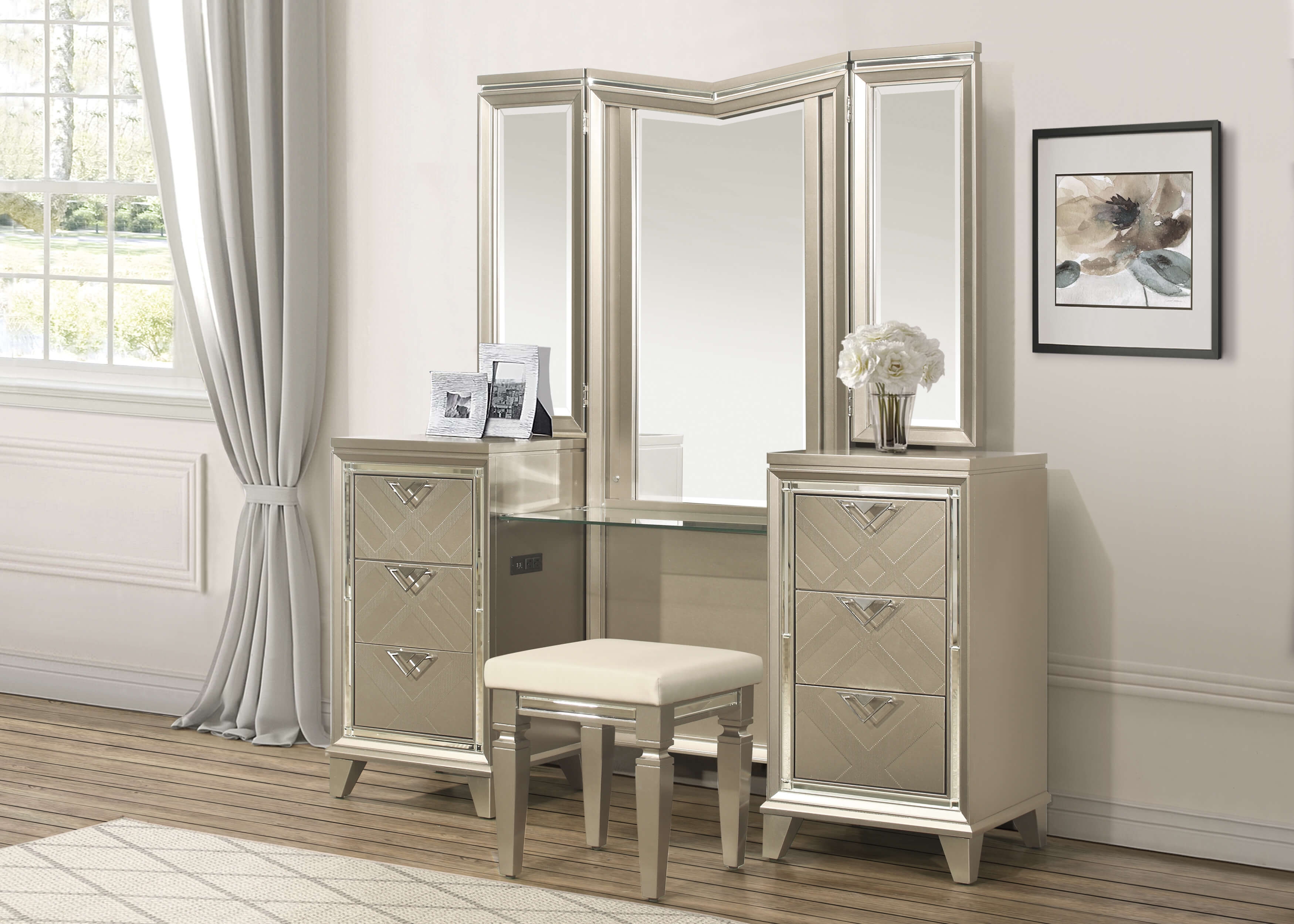 Bijou Vanity Dresser w/ Mirror & LED Lighting