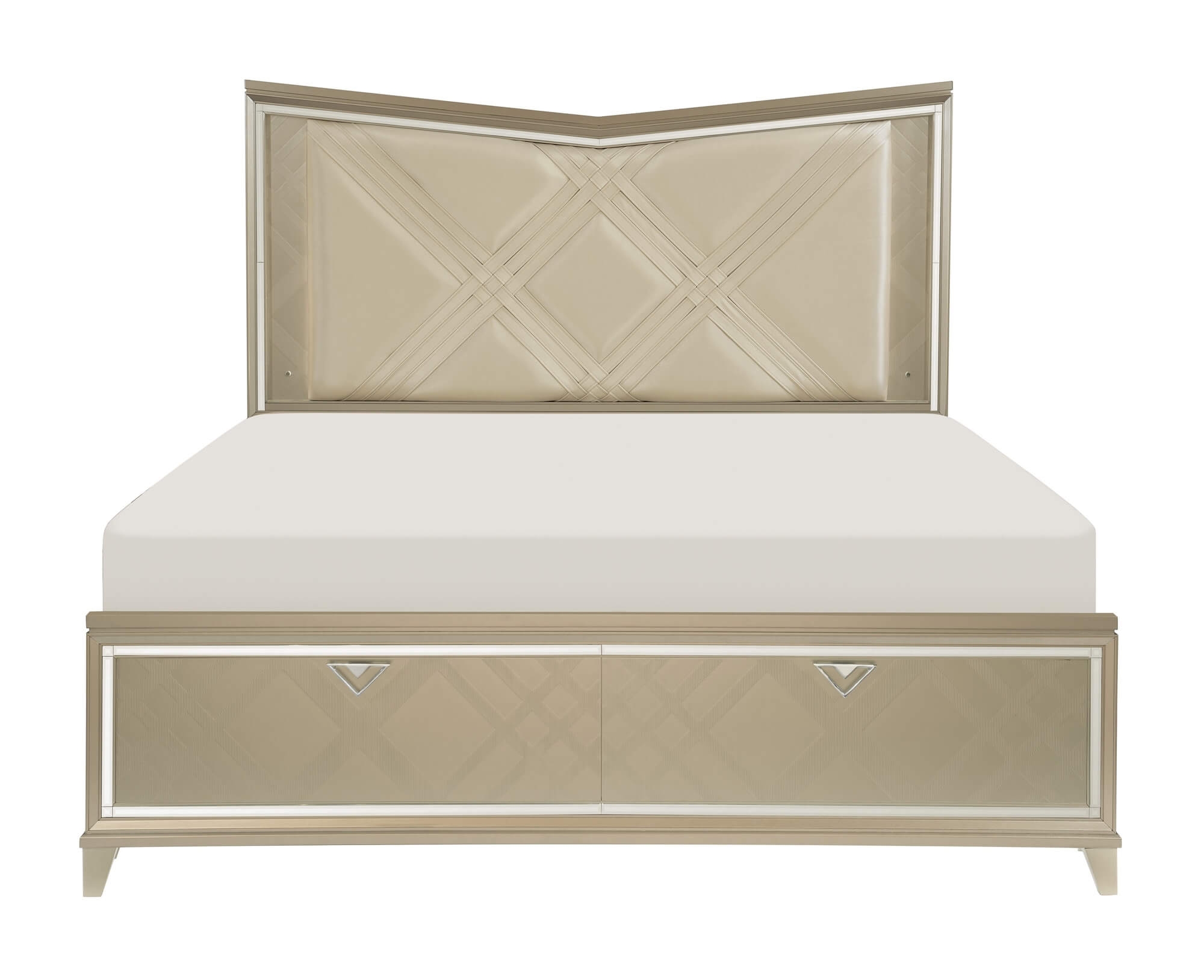 Bijou Queen Size Bed w/ LED Lighting & Footboard Storage