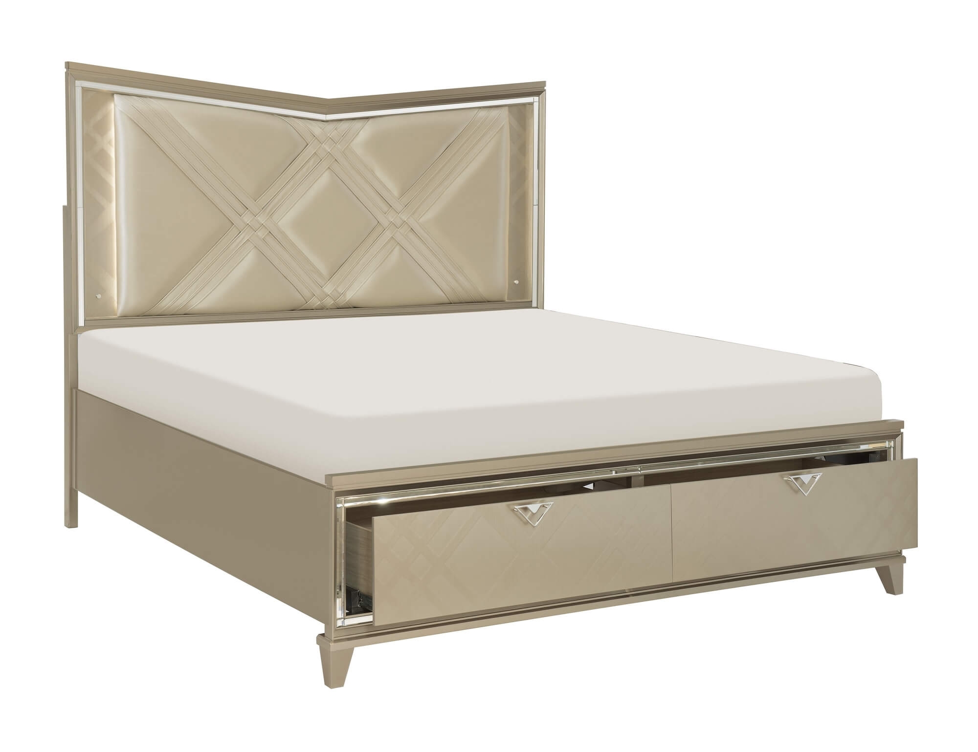 Bijou Queen Size Bed w/ LED Lighting & Footboard Storage