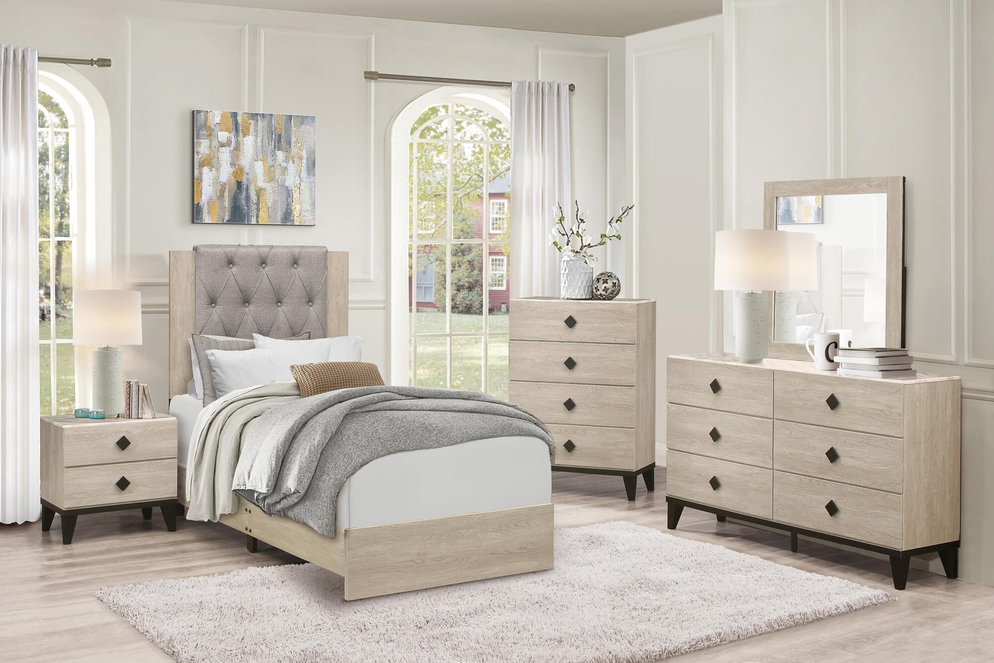 Whiting Fabric/Wood Veneer Bed in a Box, Twin Size