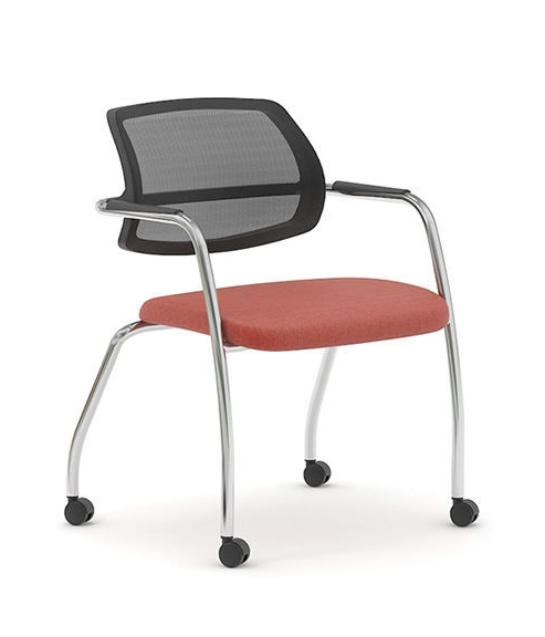 Gama Visitor Armchair, Upholstered Seat & Mesh Back, 4-leg Frame with Castors