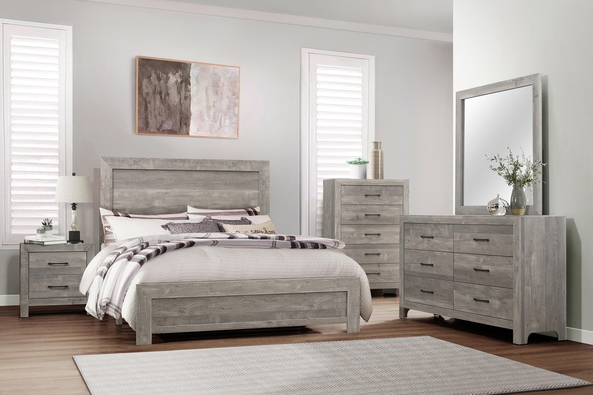 Corbin Faux Wood Veneer/Wood Panel Bed, Eastern King Size