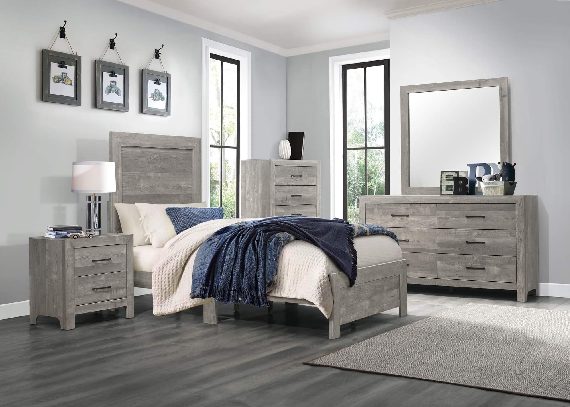 Corbin Faux Wood Veneer/Wood Panel Bed, Twin Size