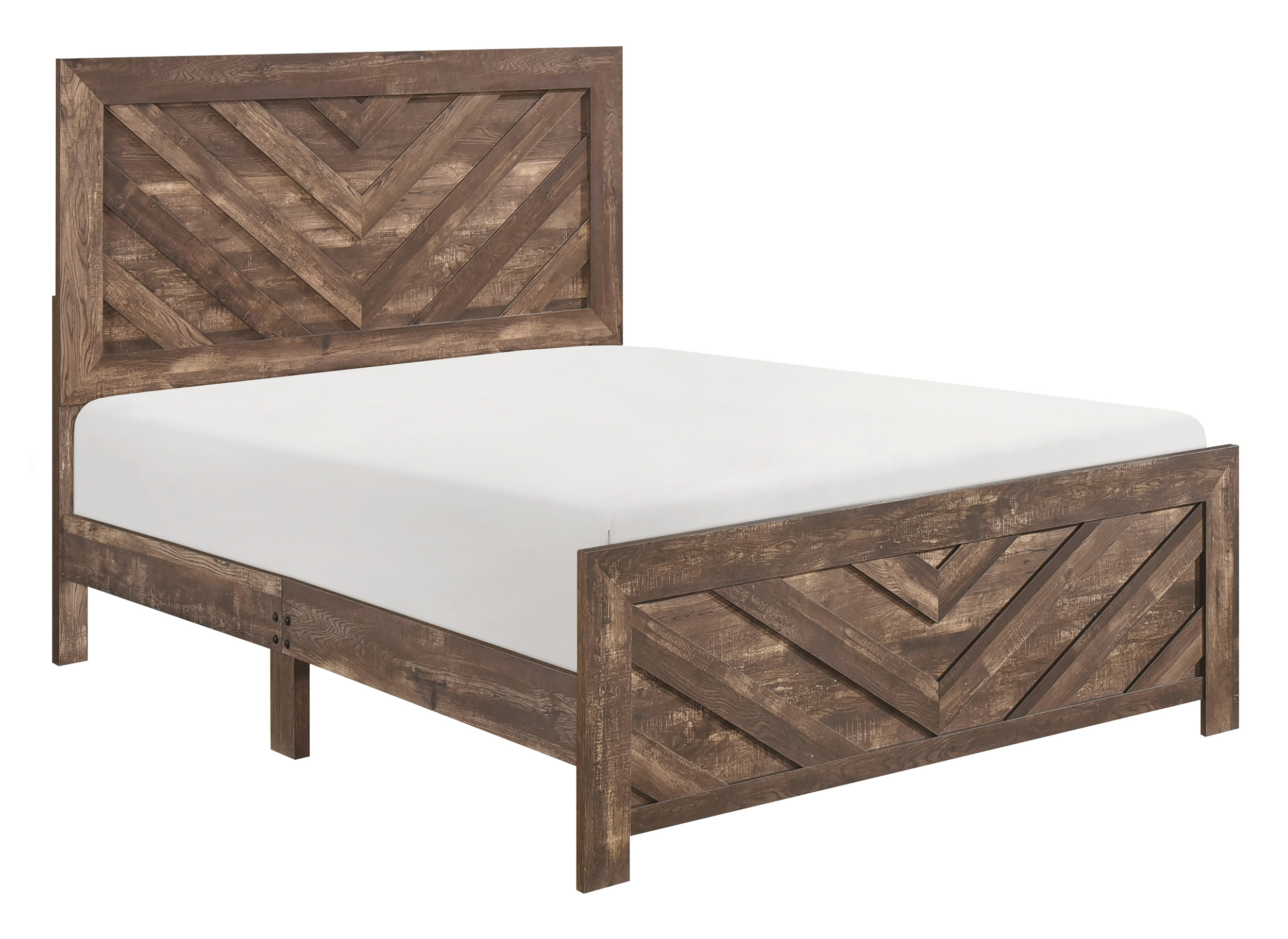 Corbin Faux Wood Veneer/Wood Chevron Pattern Panel Bedroom Set