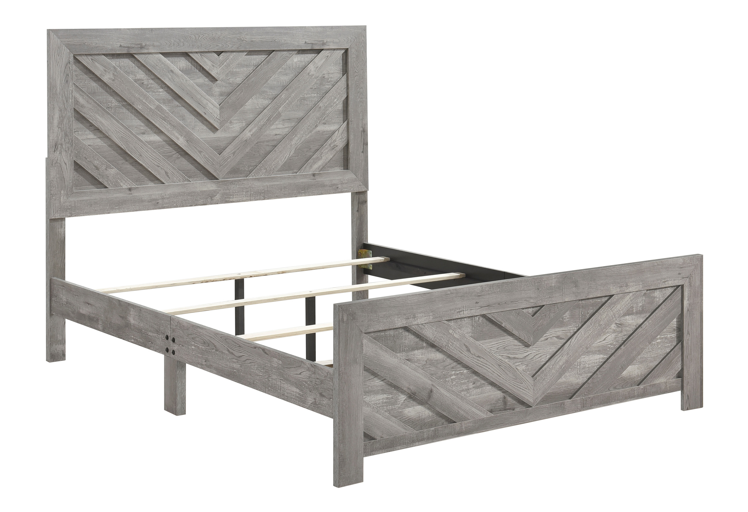 Corbin Faux Wood Veneer/Wood Chevron Pattern Queen Panel Bed