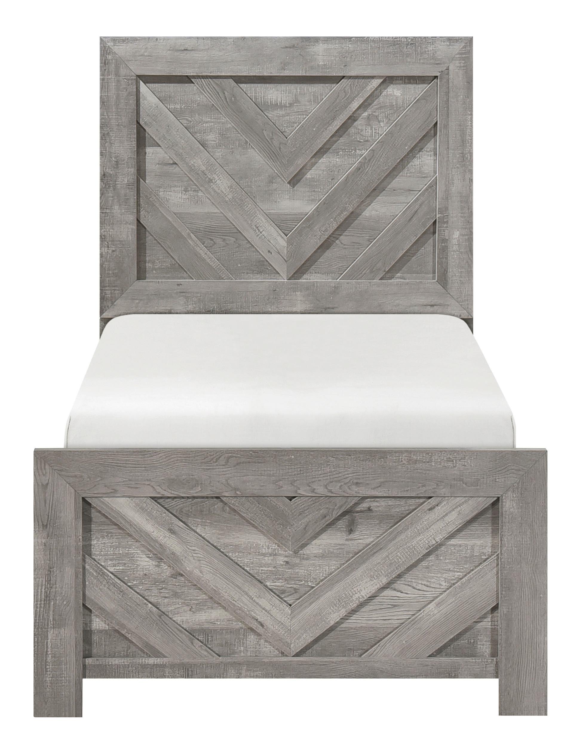 Corbin Faux Wood Veneer/Wood Chevron Pattern Panel Bed