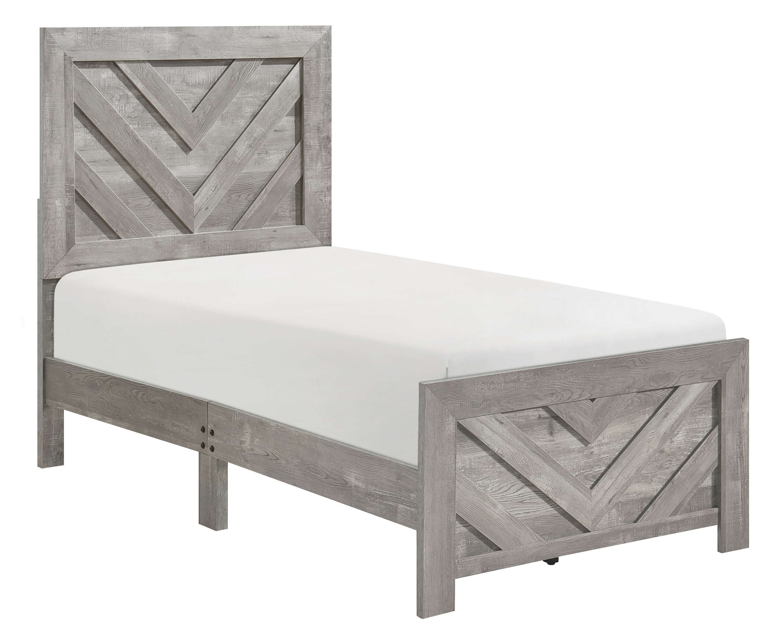 Corbin Faux Wood Veneer/Wood Chevron Pattern Panel Bed