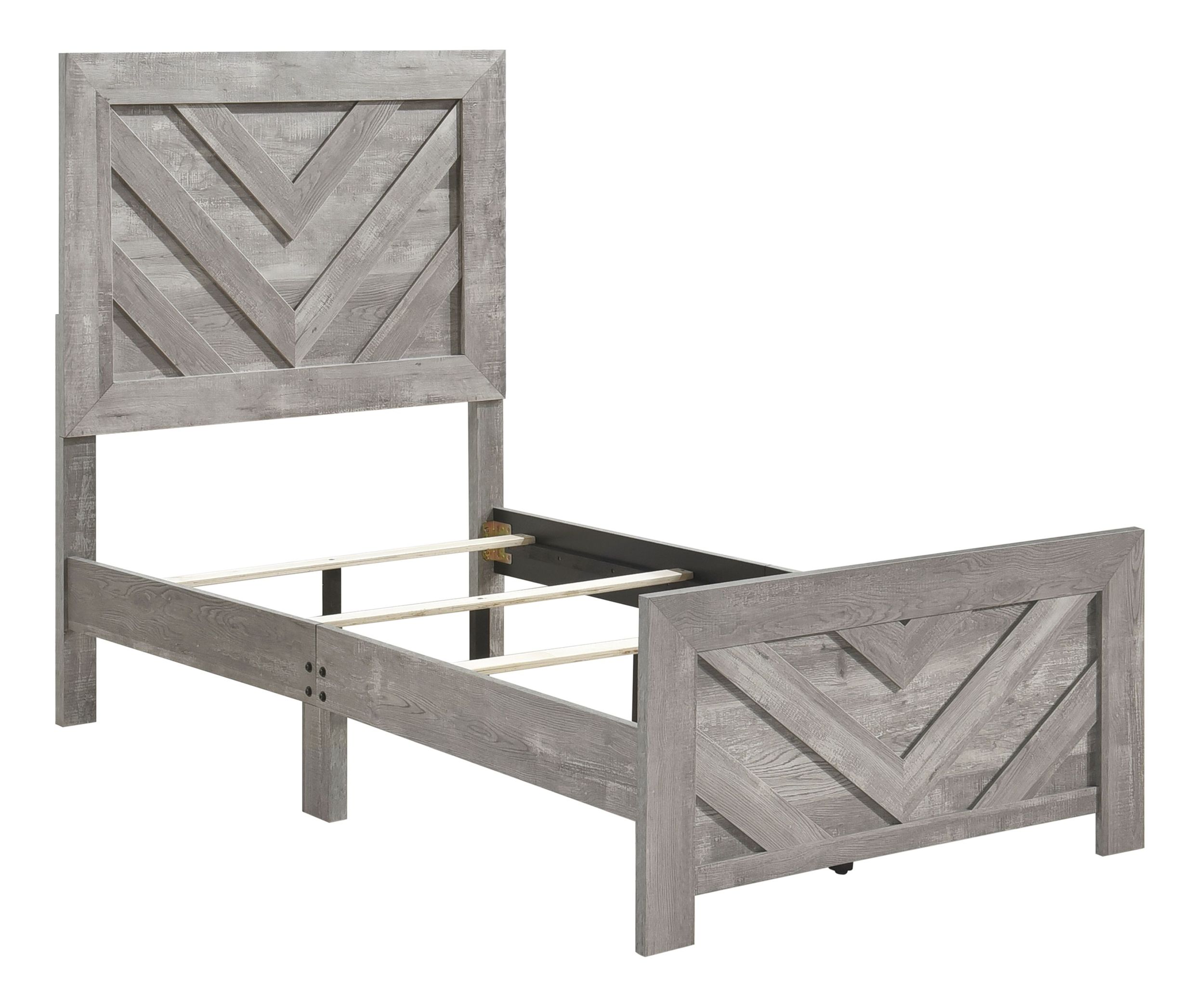 Corbin Faux Wood Veneer/Wood Chevron Pattern Panel Bed