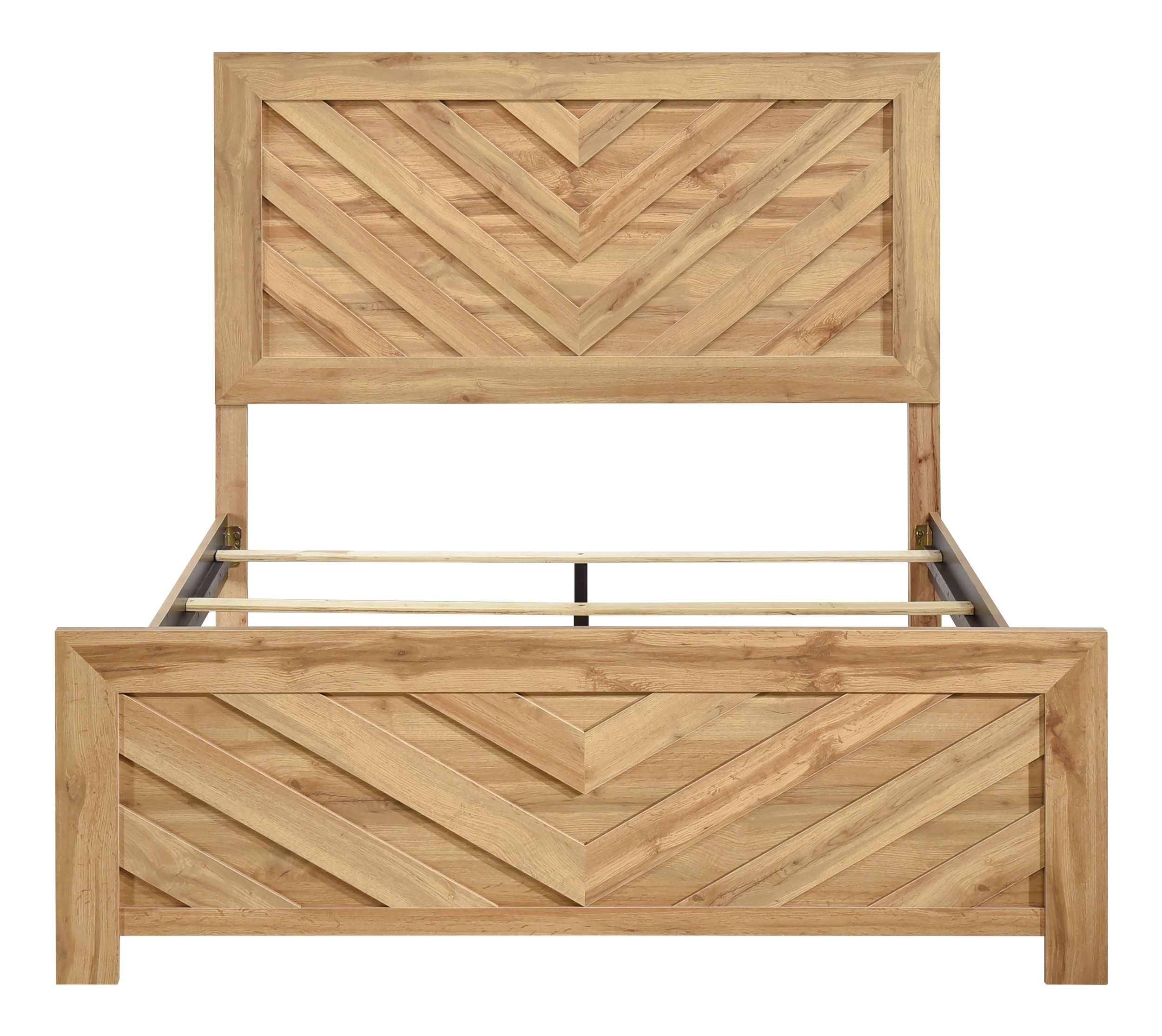Corbin Faux Wood Veneer/Wood Chevron Pattern Panel Bedroom Set
