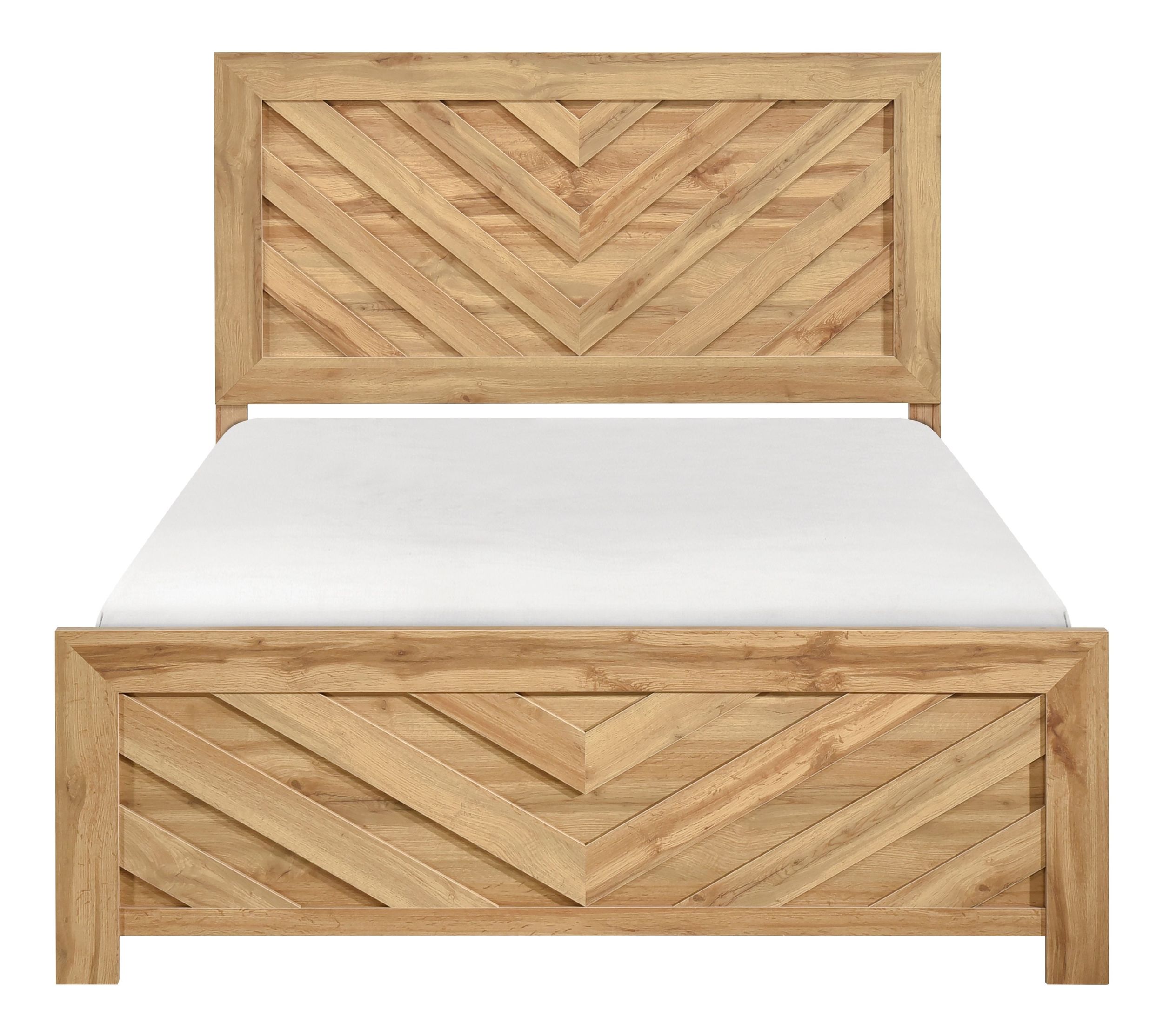 Corbin Faux Wood Veneer/Wood Chevron Pattern Full Panel Bed 