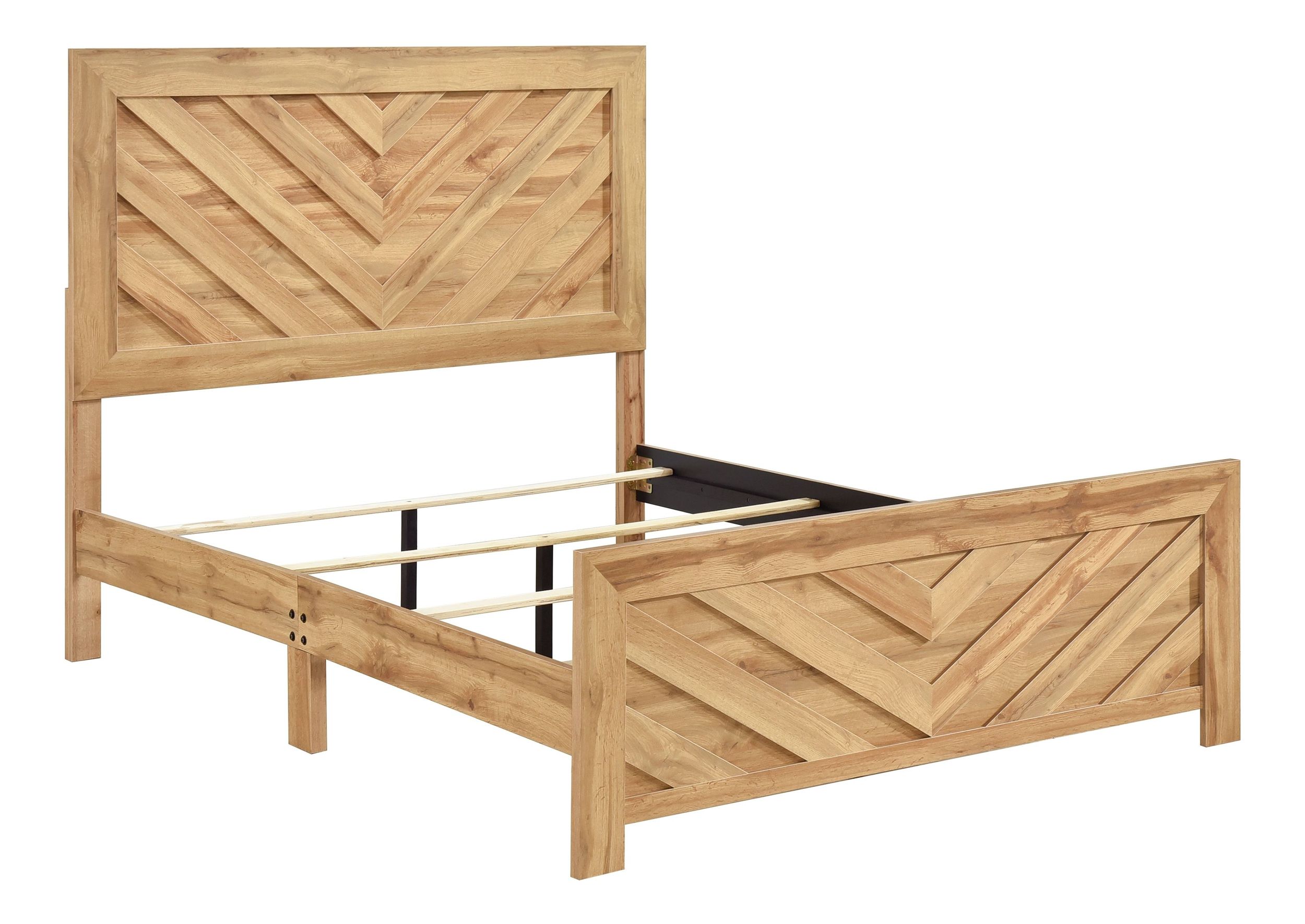 Corbin Faux Wood Veneer/Wood Chevron Pattern Panel Bedroom Set