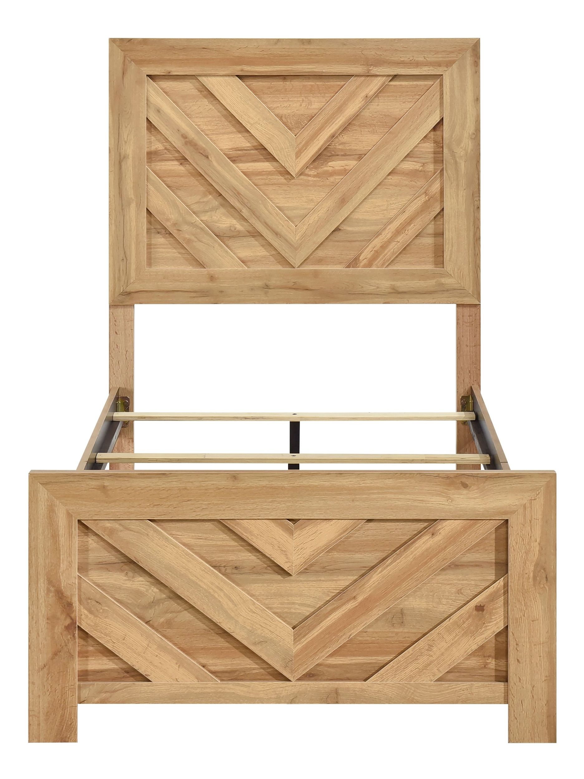 Corbin Faux Wood Veneer/Wood Chevron Pattern Panel Bedroom Set