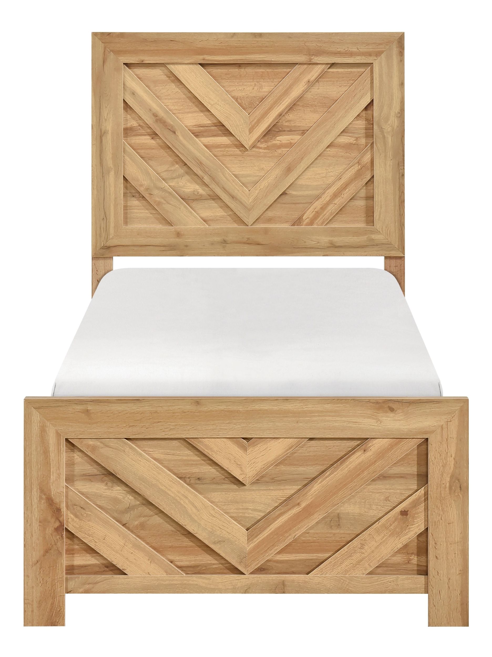 Corbin Faux Wood Veneer/Wood Chevron Pattern Panel Bedroom Set