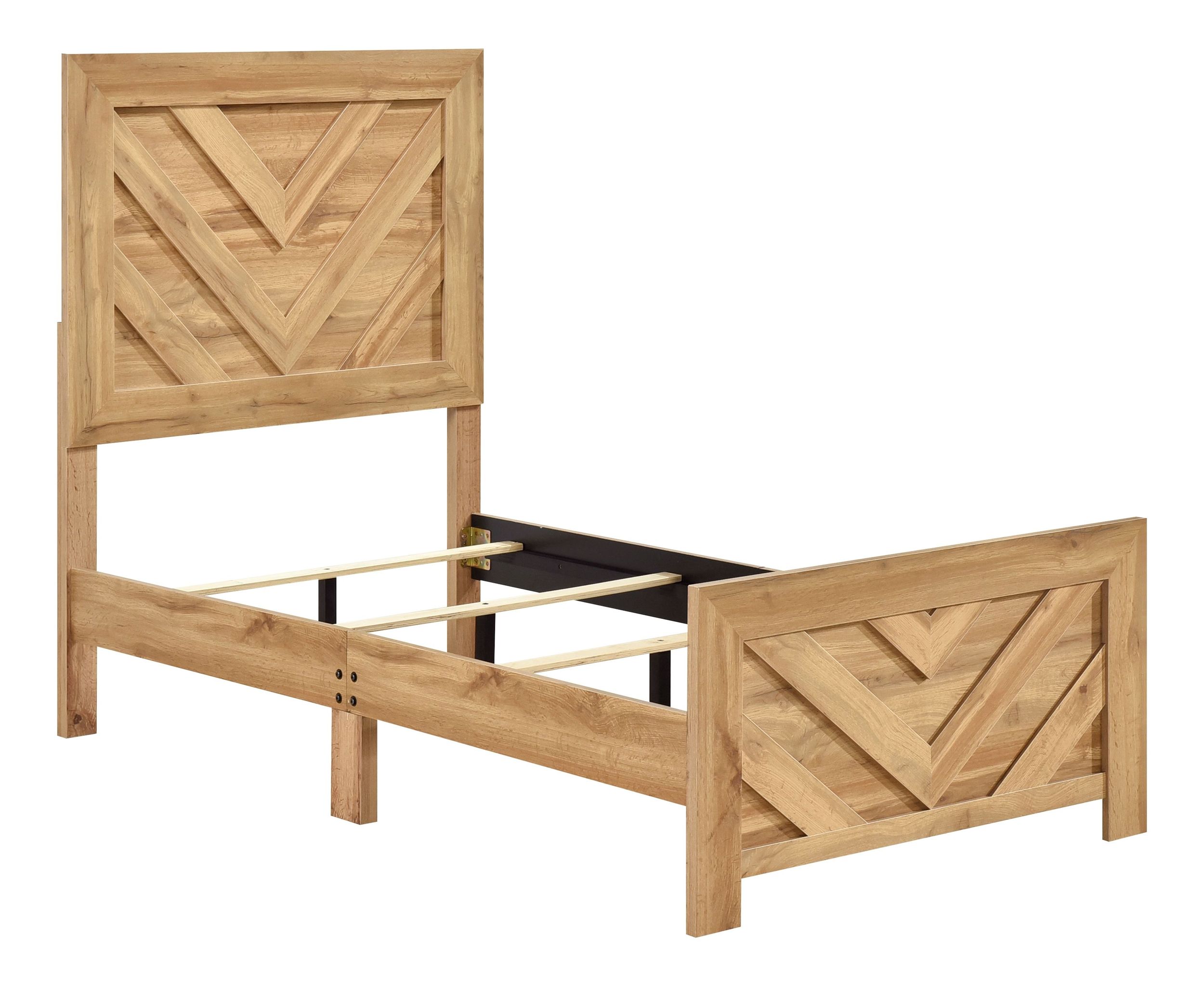 Corbin Faux Wood Veneer/Wood Chevron Pattern Panel Bedroom Set
