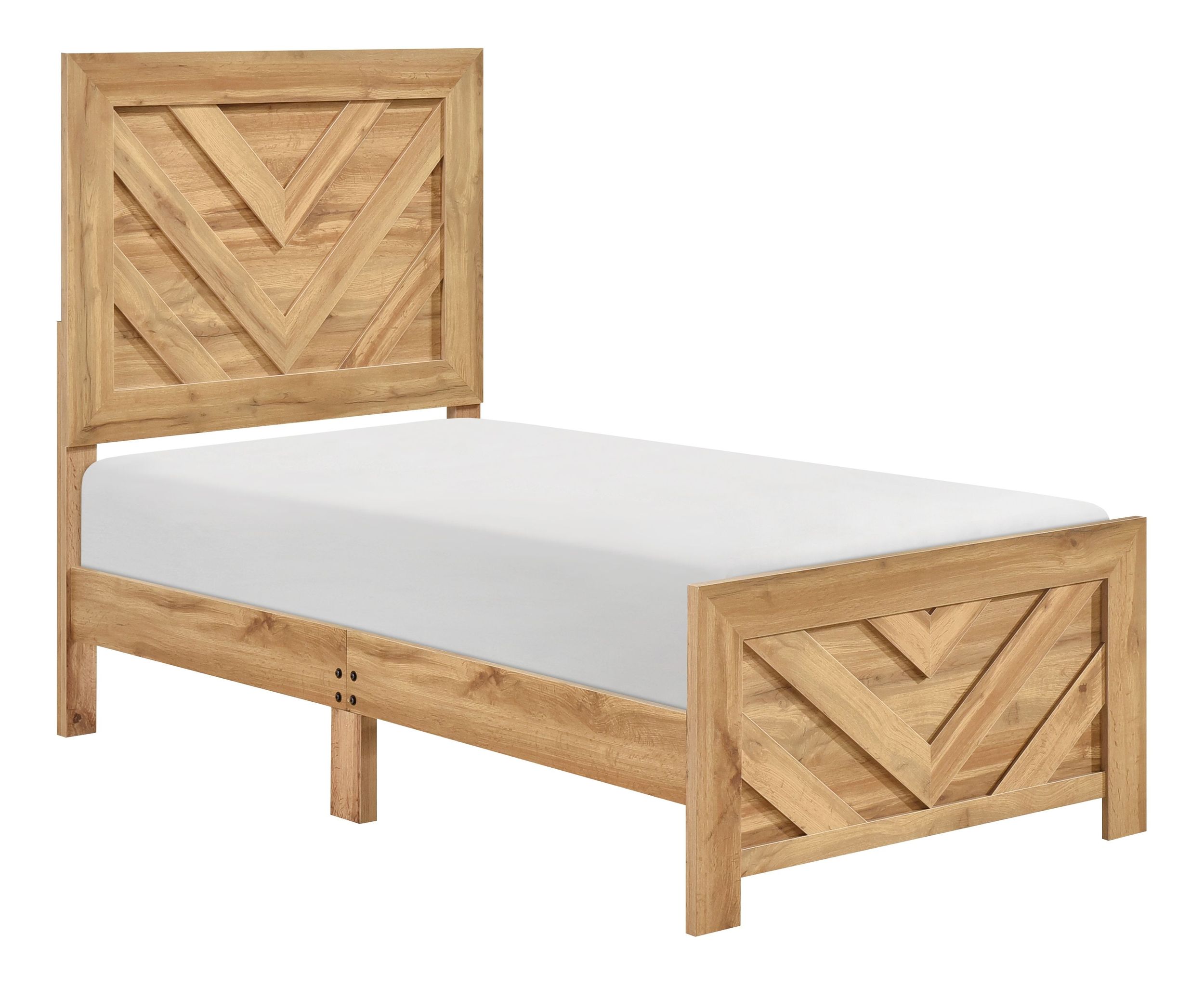 Corbin Faux Wood Veneer/Wood Chevron Pattern Panel Bedroom Set