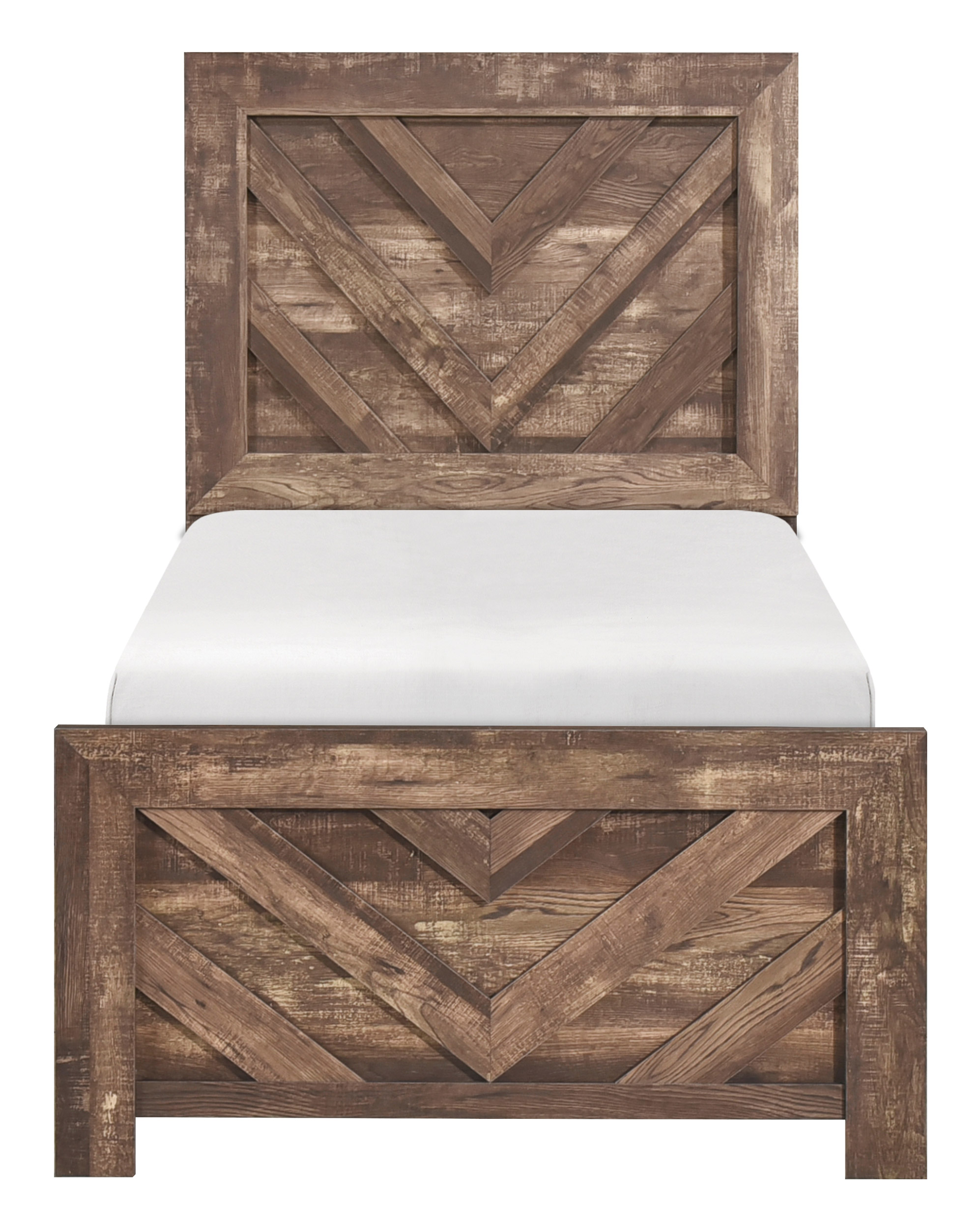 Corbin Faux Wood Veneer/Wood Chevron Pattern Panel Bedroom Set