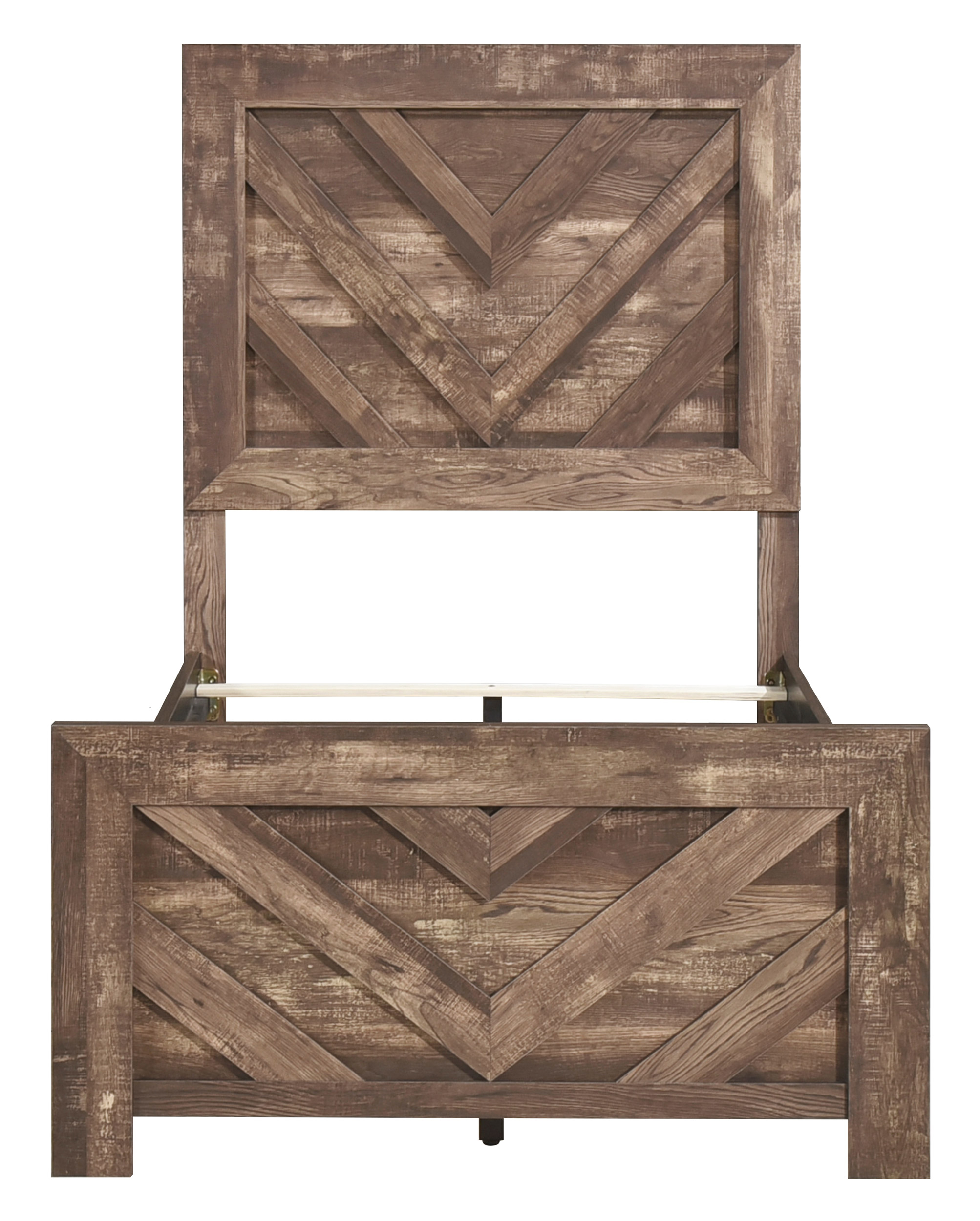 Corbin Faux Wood Veneer/Wood Chevron Pattern Panel Bed