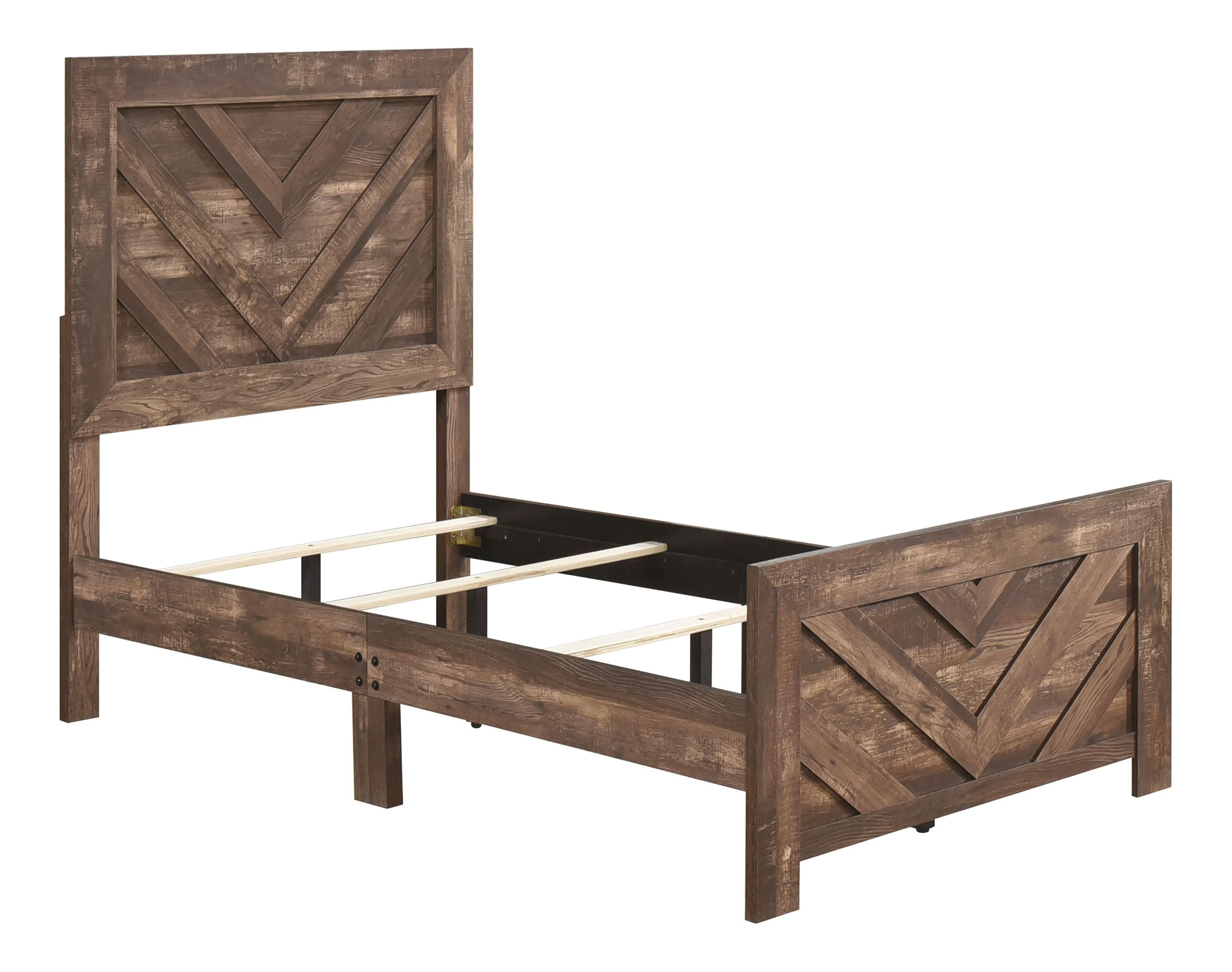 Corbin Faux Wood Veneer/Wood Chevron Pattern Panel Bedroom Set