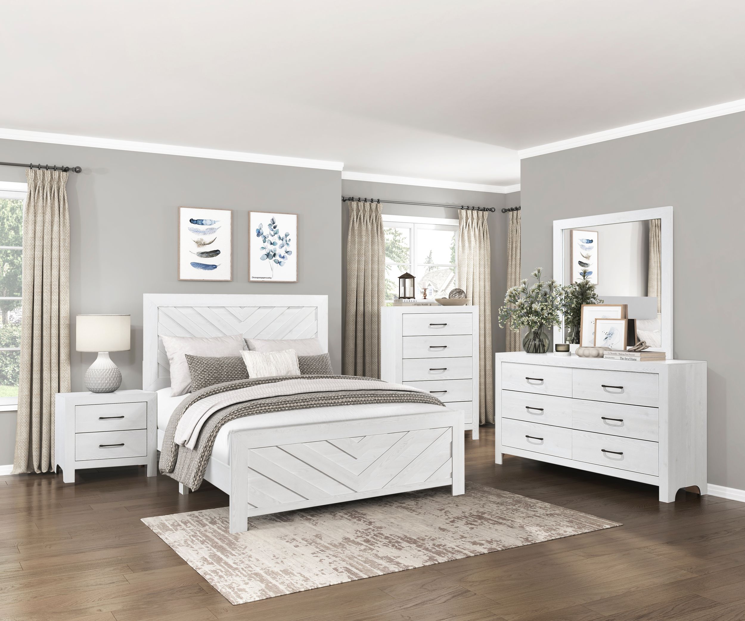 Corbin Faux Wood Veneer/Wood Chevron Pattern California King Panel Bed