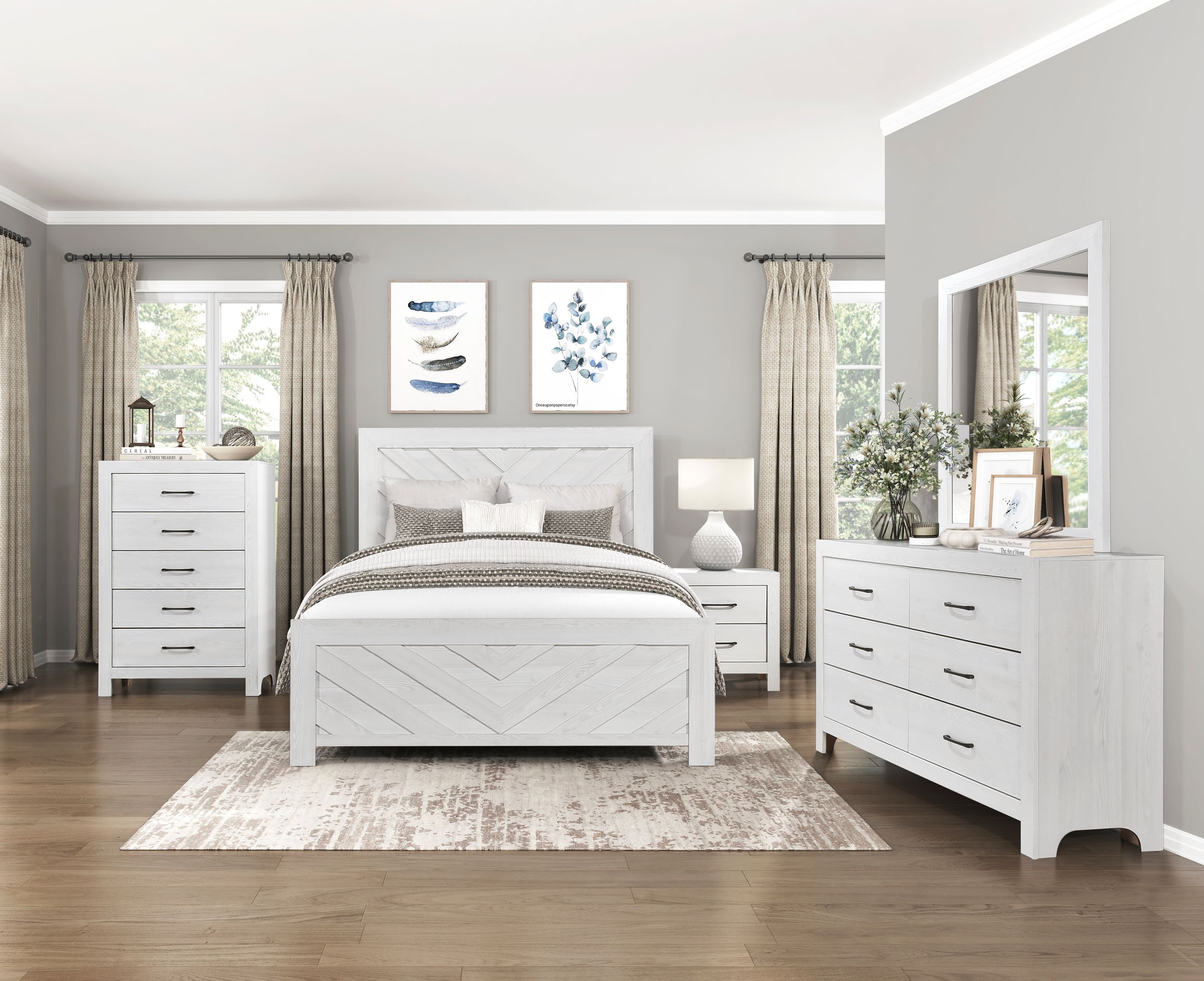 Corbin Faux Wood Veneer/Wood Chevron Pattern Eastern King Panel Bed