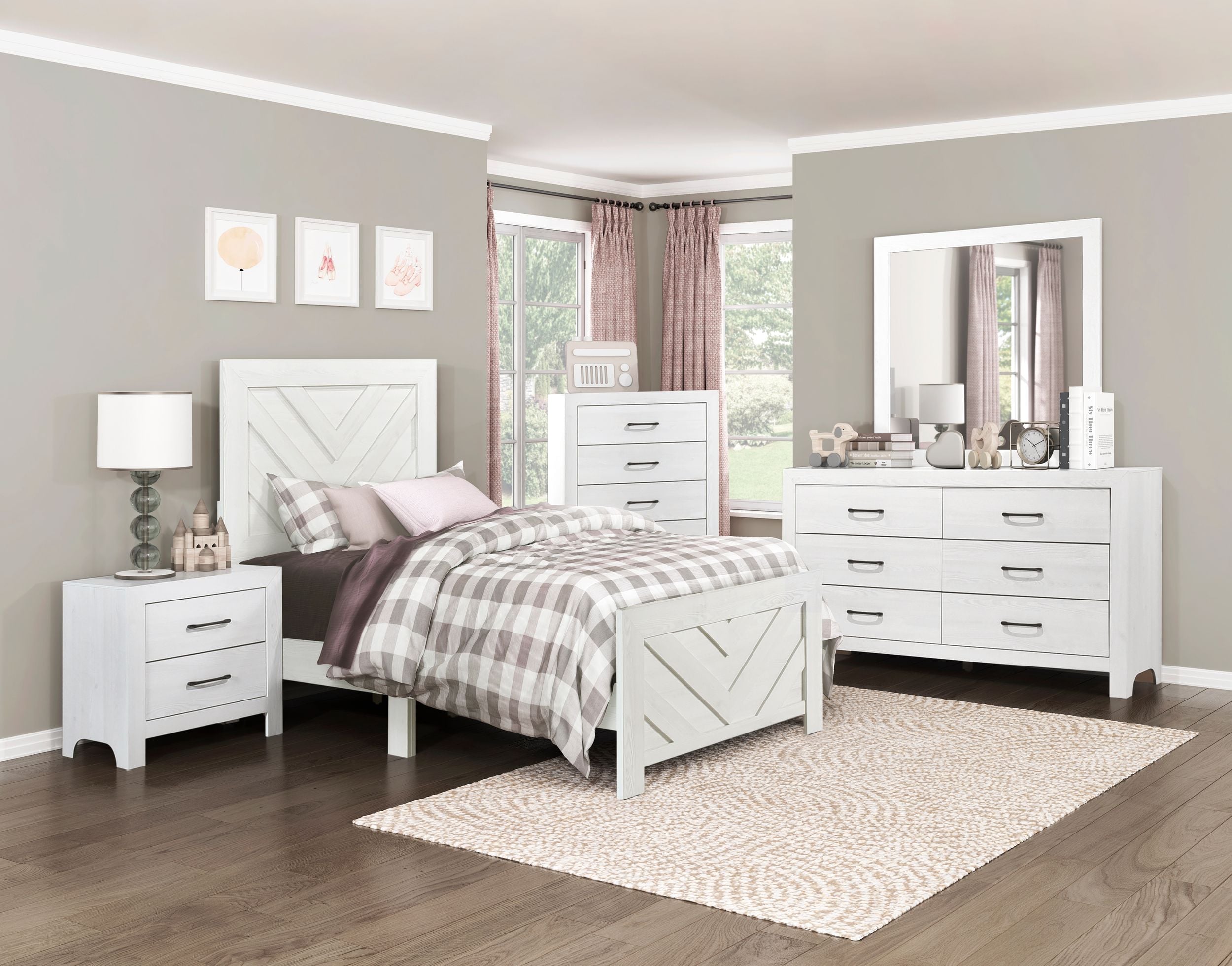 Corbin Faux Wood Veneer/Wood Chevron Pattern Panel Bedroom Set
