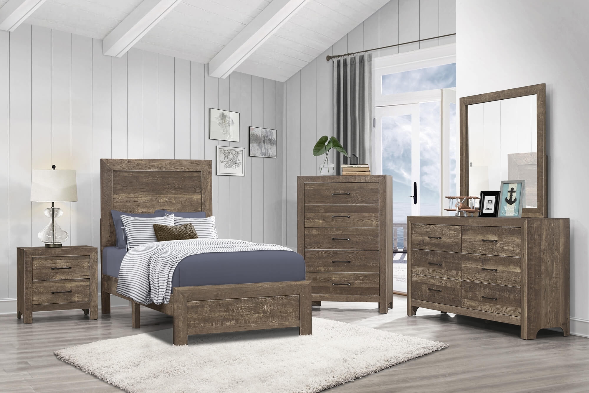 Corbin Faux Wood Veneer/Wood Panel Bed, Twin Size
