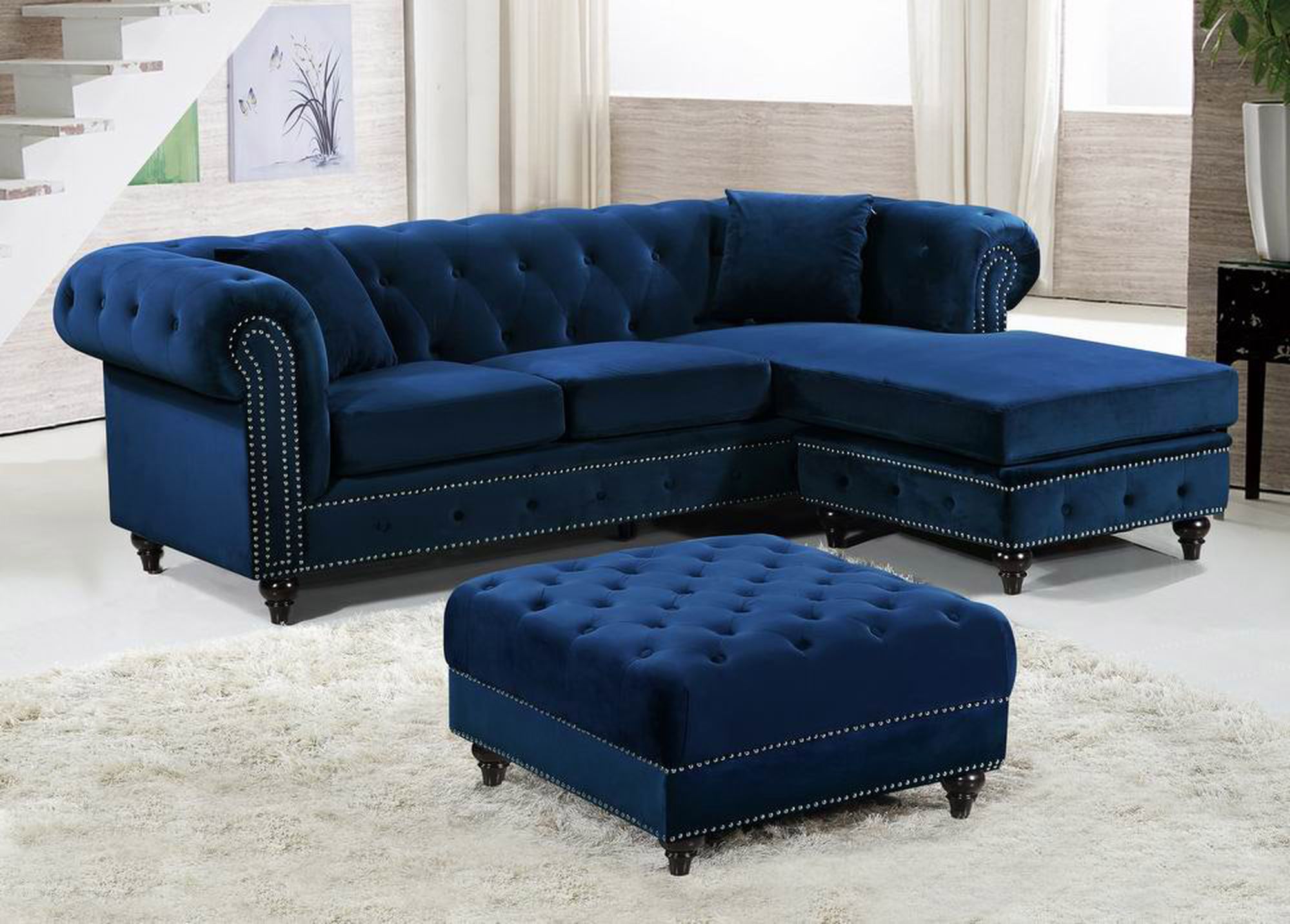 Sabrina 96" 2-Piece Velvet Reversible Sectional