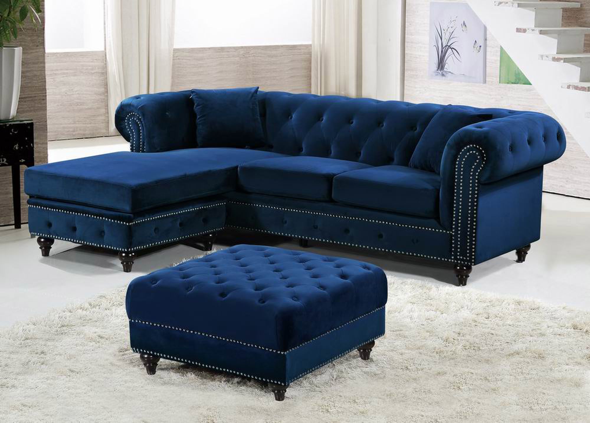 Sabrina 96" 2-Piece Velvet Reversible Sectional