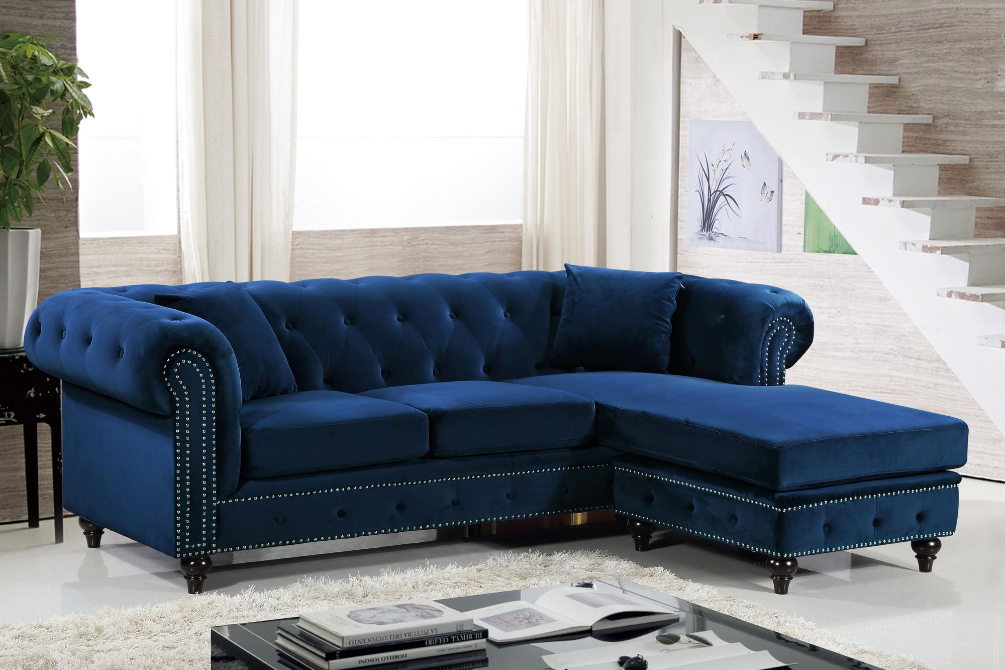 Sabrina 96" 2-Piece Velvet Reversible Sectional