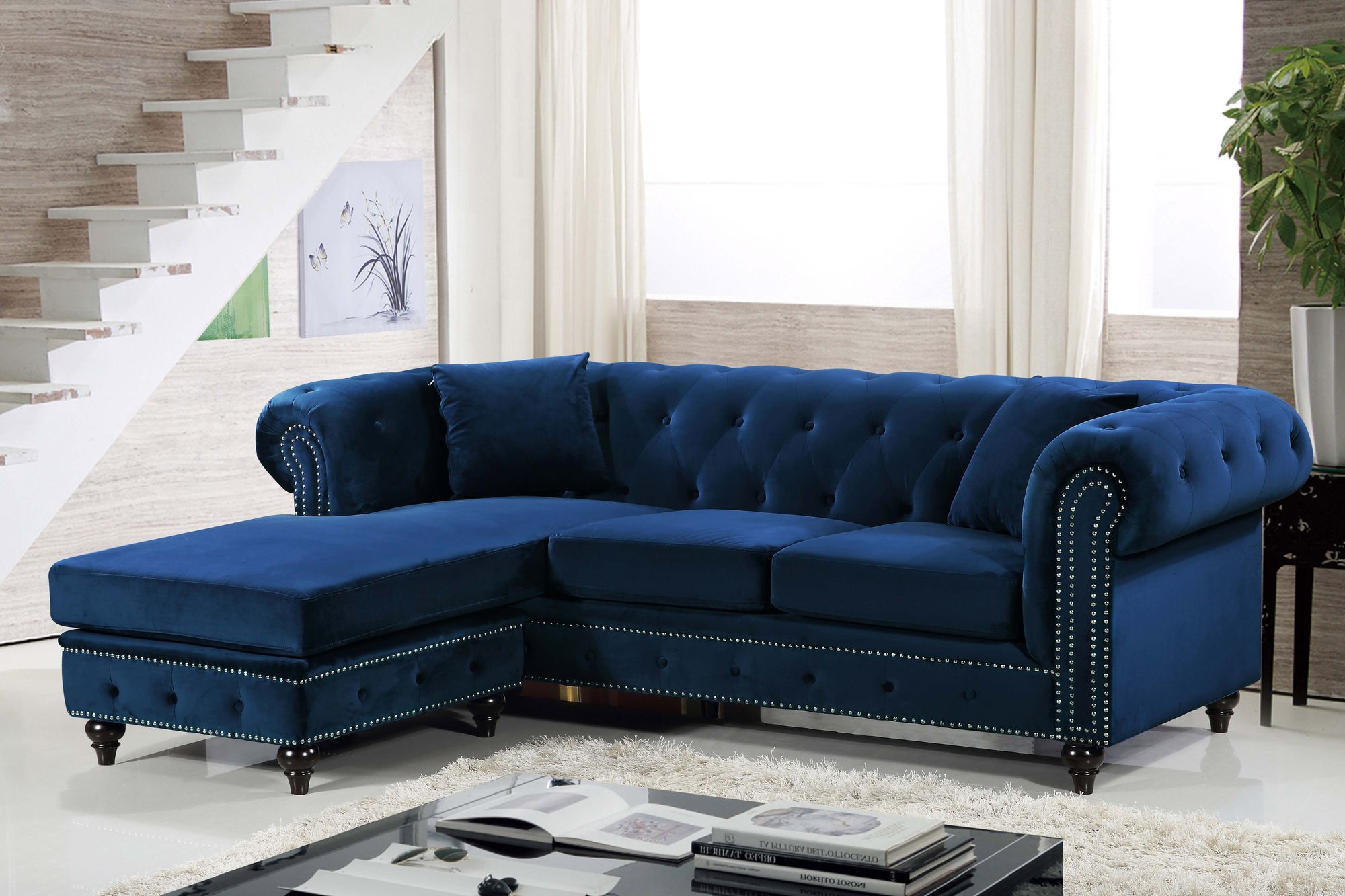 Sabrina 96" 2-Piece Velvet Reversible Sectional