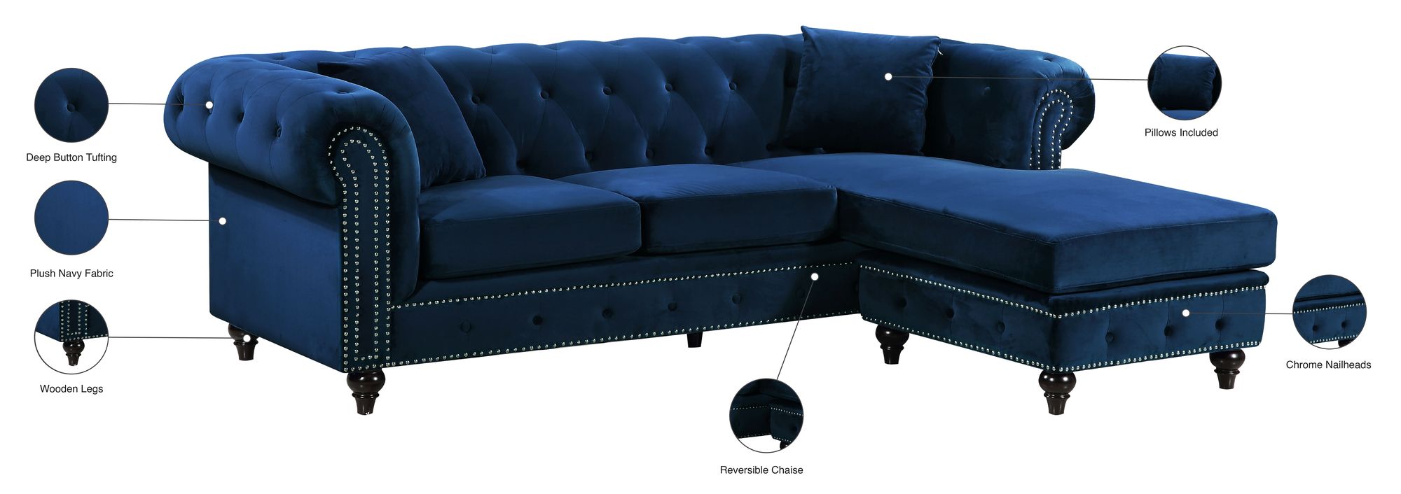Sabrina 96" 2-Piece Velvet Reversible Sectional