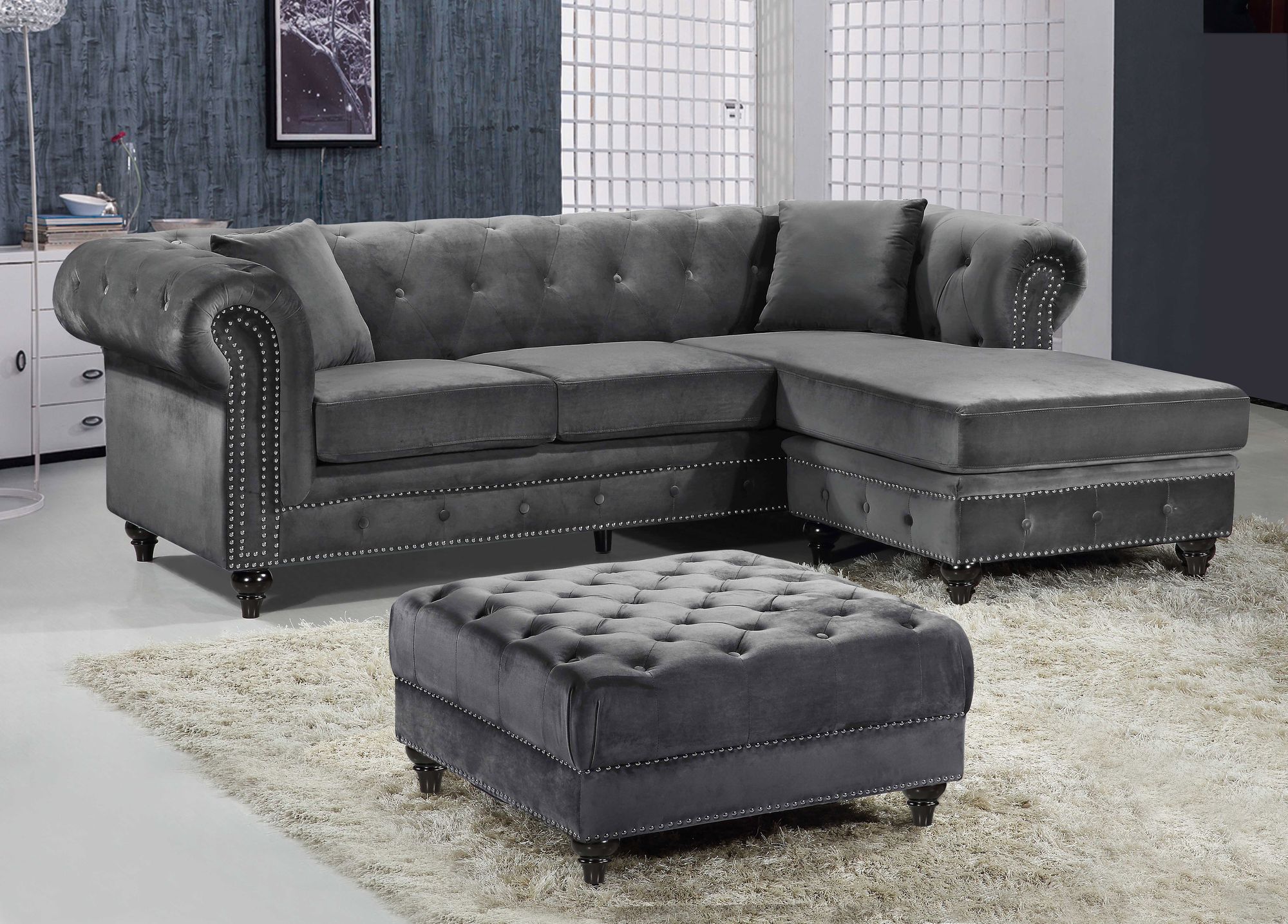 Sabrina 96" 2-Piece Velvet Reversible Sectional