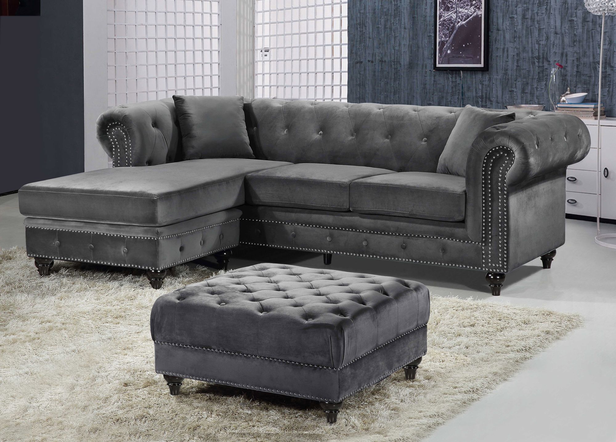 Sabrina 96" 2-Piece Velvet Reversible Sectional