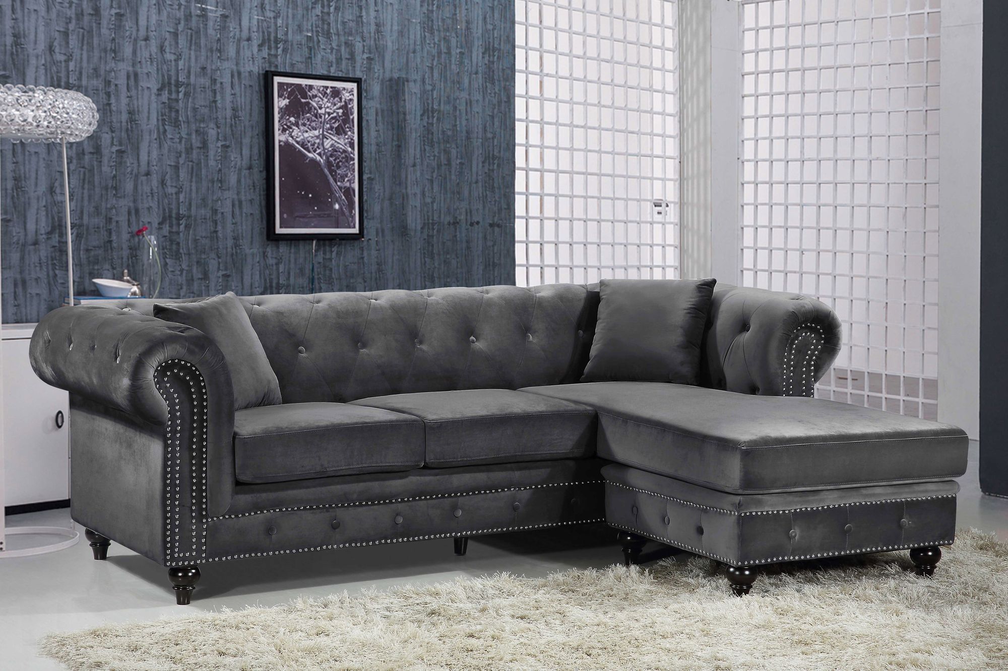 Sabrina 96" 2-Piece Velvet Reversible Sectional